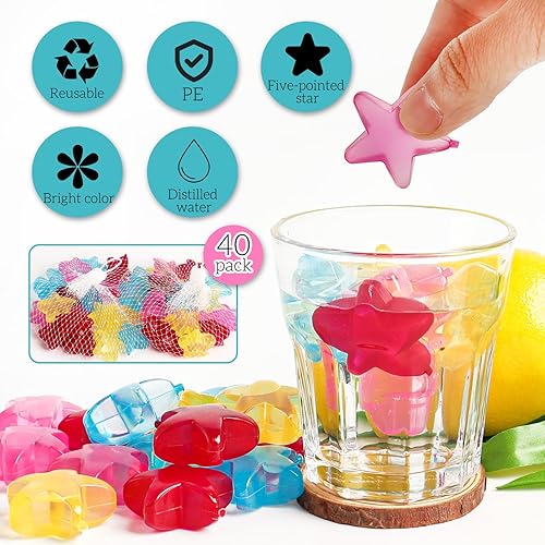Miniatura 3 de Paquete de 40 cubos de hielo de plástico reutilizables con forma de estrella para bebidas como whisky, vino, vodka o cerveza, rellenos de agua pura,