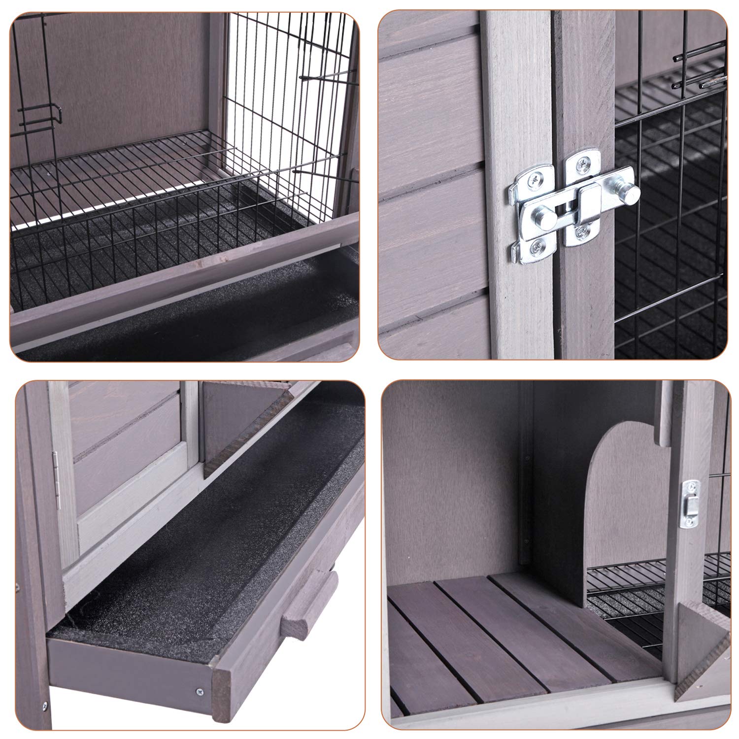 Rabbit Hutch, Wooden Bunny Cages Indoor with Deeper Leakproof Tray