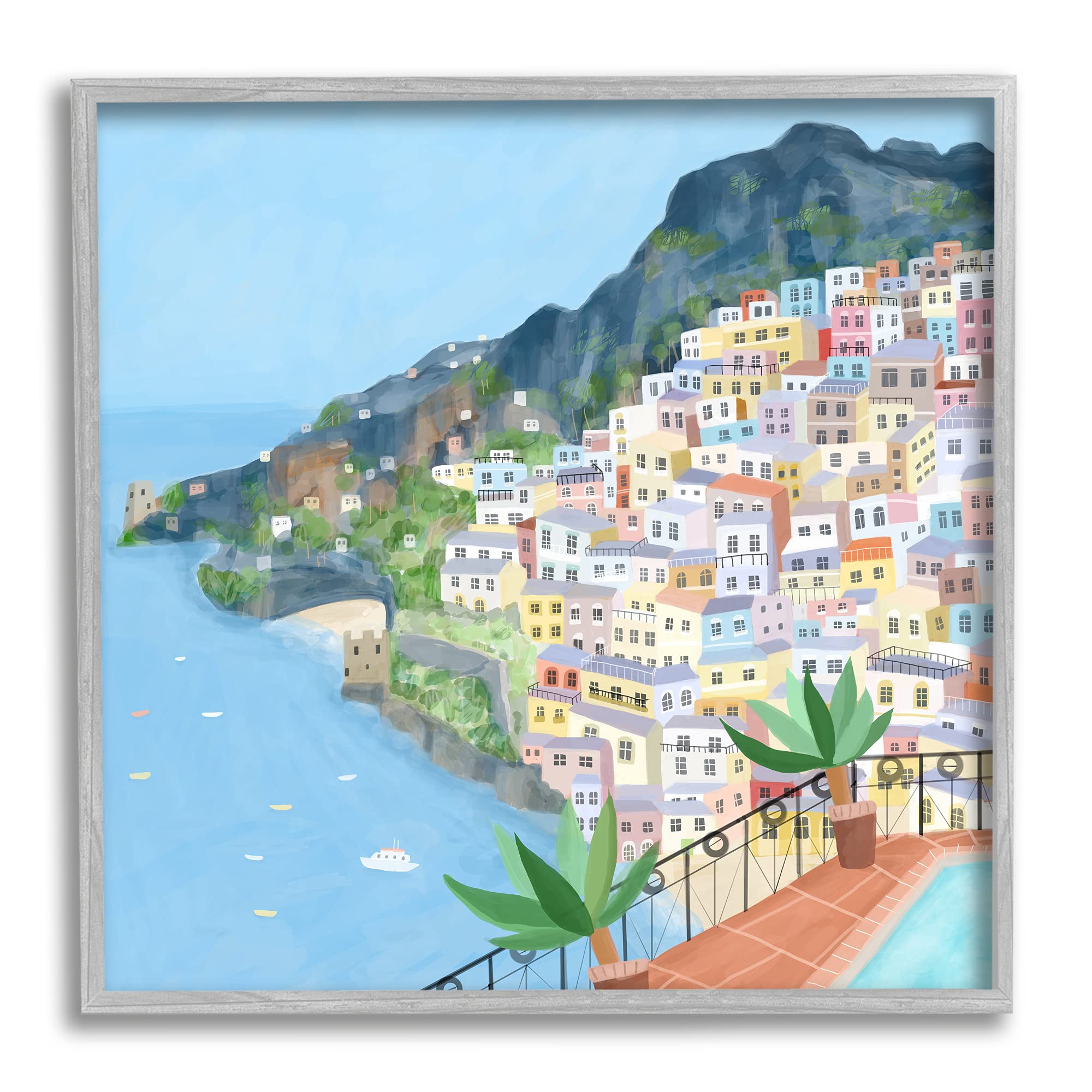 Stupell IndustriesPositano Cliffside Coastal City Architecture Italian Buildings, Designed by Carla Daly Gray Framed Wall Art, 12 x 12, Multi-Color