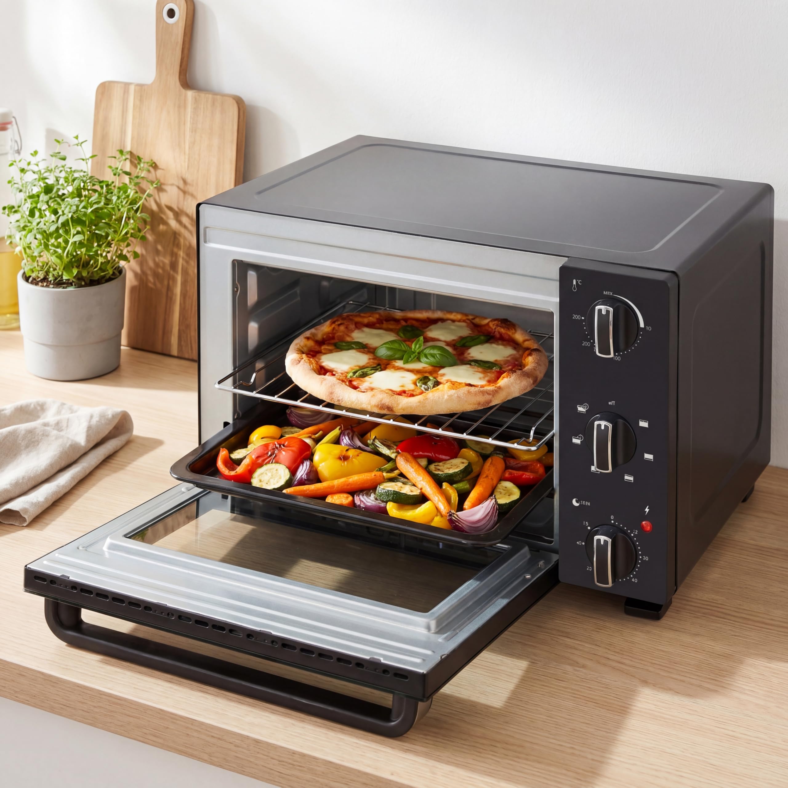 Tristar Forno ventilato 20 L, 800 W, Compatto per grigliare e cuocere al forno con temperatura 90-230°C, timer 60 minuti e teglia con griglia, OV-3652