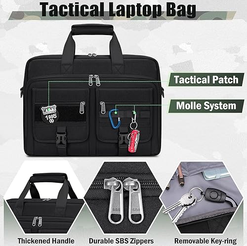 Miniatura 4 de RAINSMORE Bolsa táctica para computadora portátil de 15.617.3 pulgadas, maletín para computadora portátil, bolsa de mensajero militar, oficina de