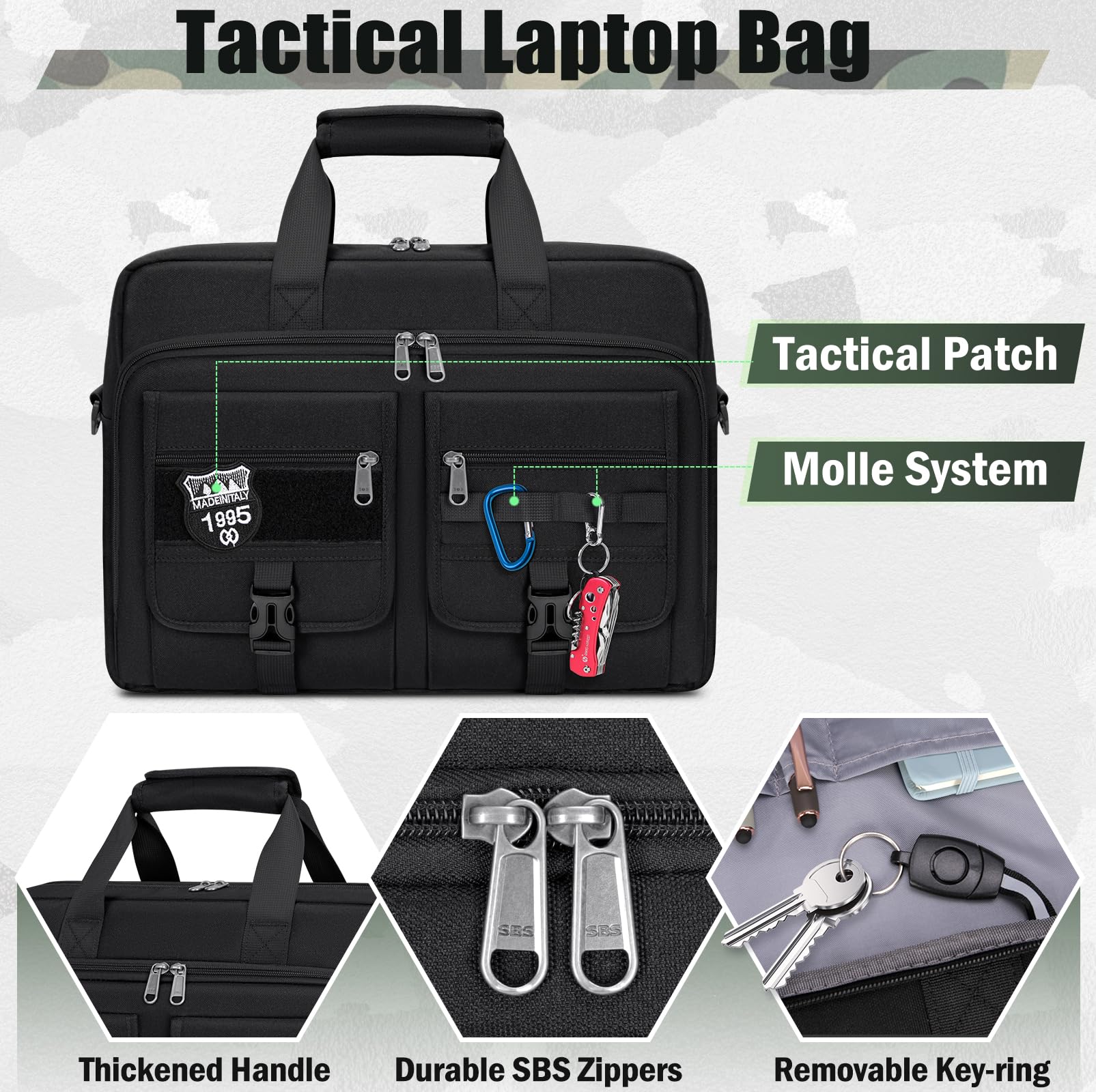 RAINSMORE Borsa tattica del computer portatile 15.6/17.3 Pollice Cartella Del Computer Degli Uomini di Affari Del Computer Borsa Militare Messenger Bag Lavoro