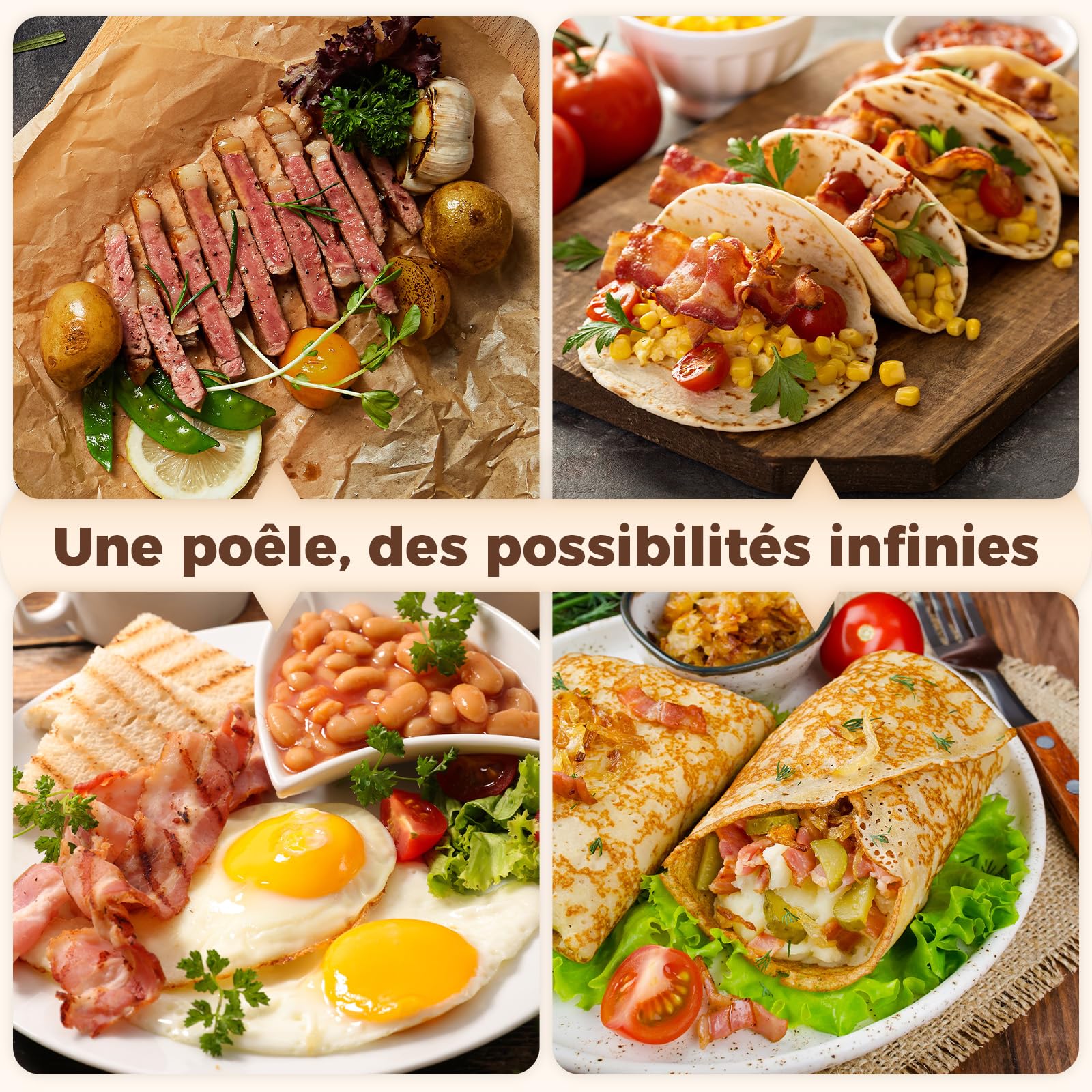 YASHE Crêpière 26 cm antiadhésive, non toxique, sans PTFE ni PFAS | Poêle plate en aluminium moulé avec répartiteur en bois; pour crêpes, pancakes, galettes, dosas et tortillas