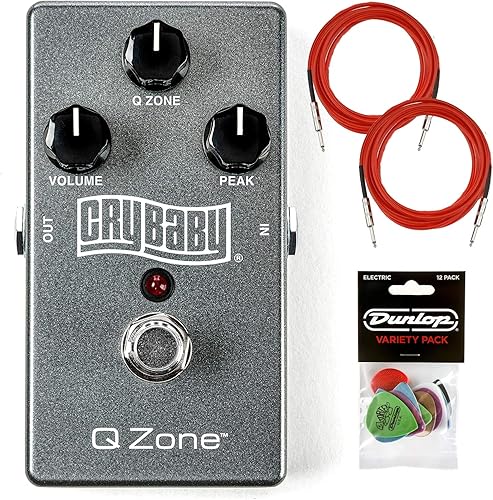 Dunlop QZ1 Q Zone - Wah fijo con 2 cables de instrumentos y paquete de púas Dunlop Variedad