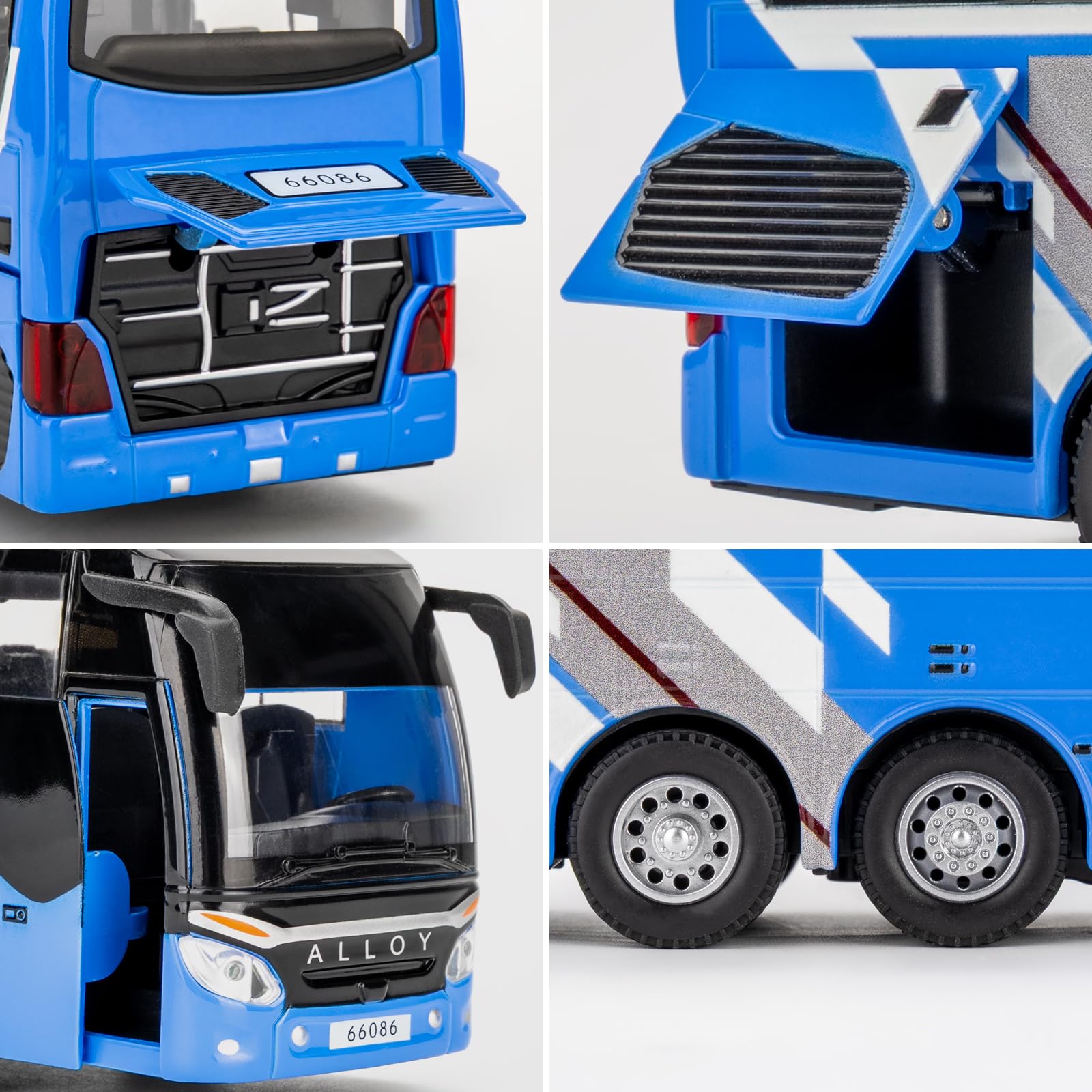 TGRCM-CZ 1/30 modelo de coche de autobús de lujo, coche modelo de vehículos de aleación de zinc con sonido y luz para coleccionistas y niños de más de 3 años de regalo de cumpleaños (azul)