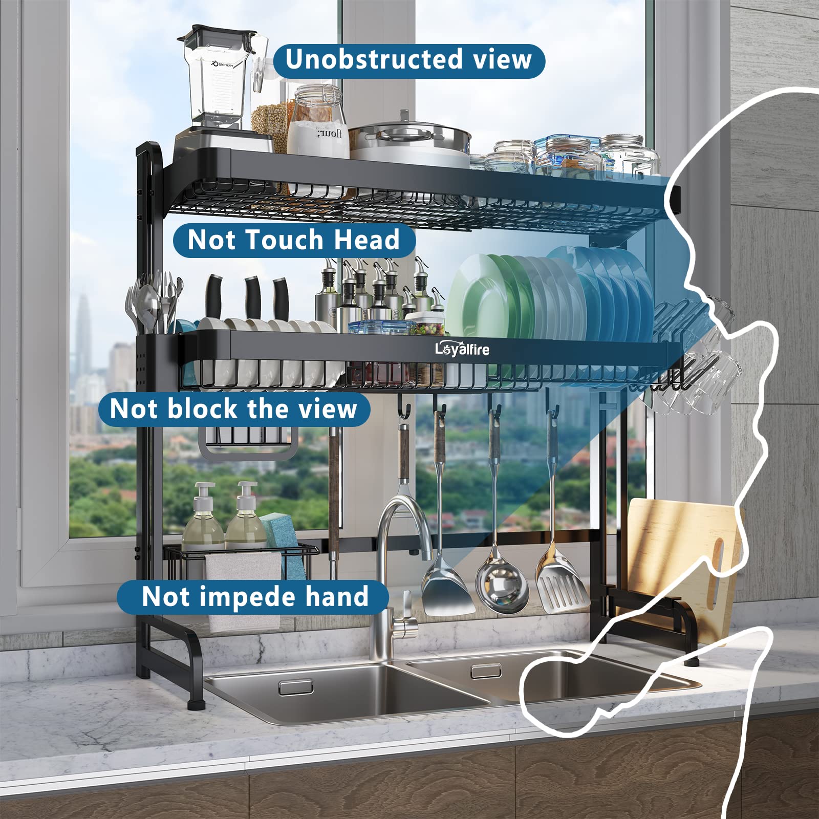 Over Sink Dish Drying Rack, Loyalfire 2 Tier Full Stainless Steel Large