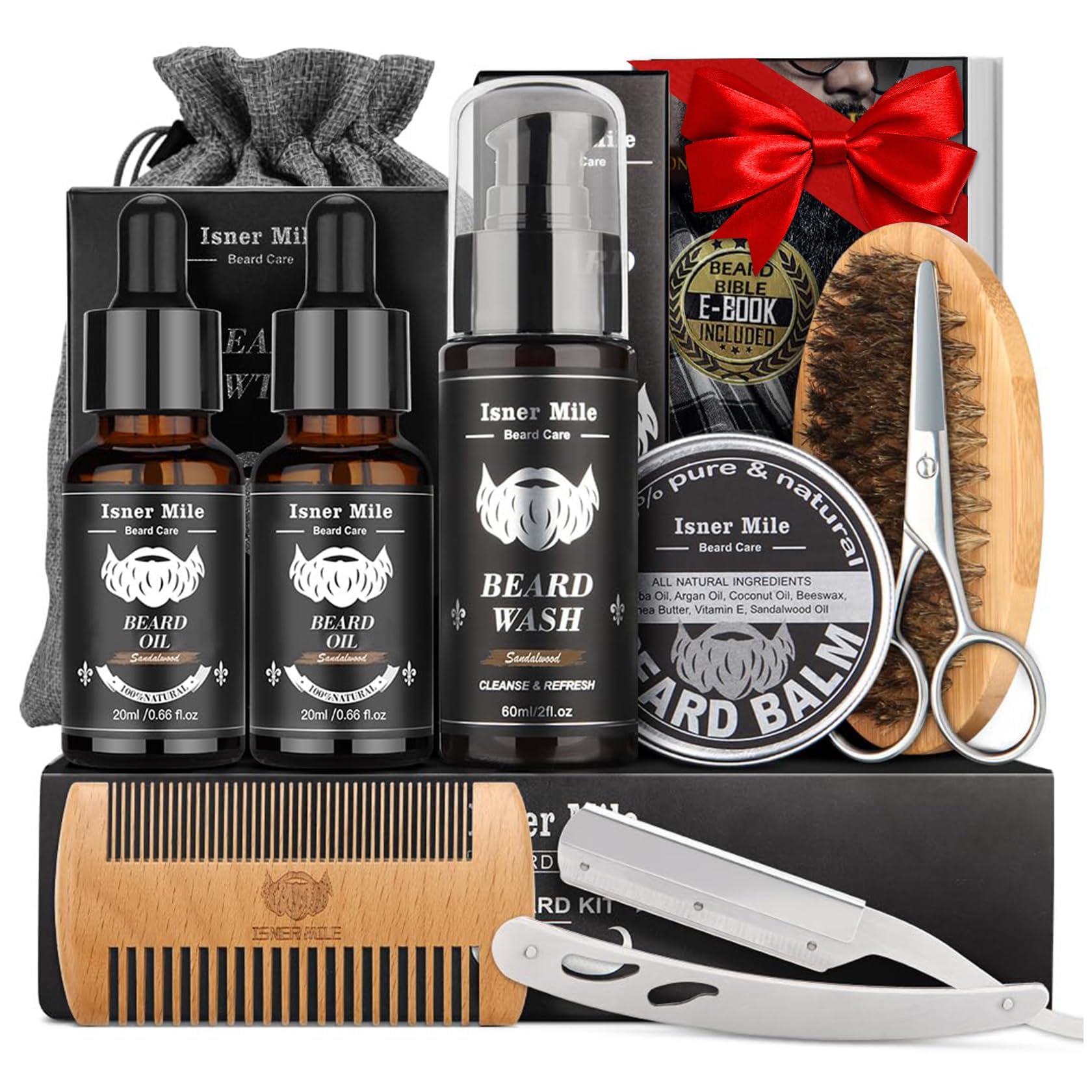 Bartpflege Set für Männer Alles-in-1: Bart Geschenke Geburtstagsgeschenk Weihnachtsgeschenke für Männer mit 40ML Bartöl, Bartbürste, Bartshampoo, Bartbalsam, Bartkamm & Rasiermesser, Männergeschenk