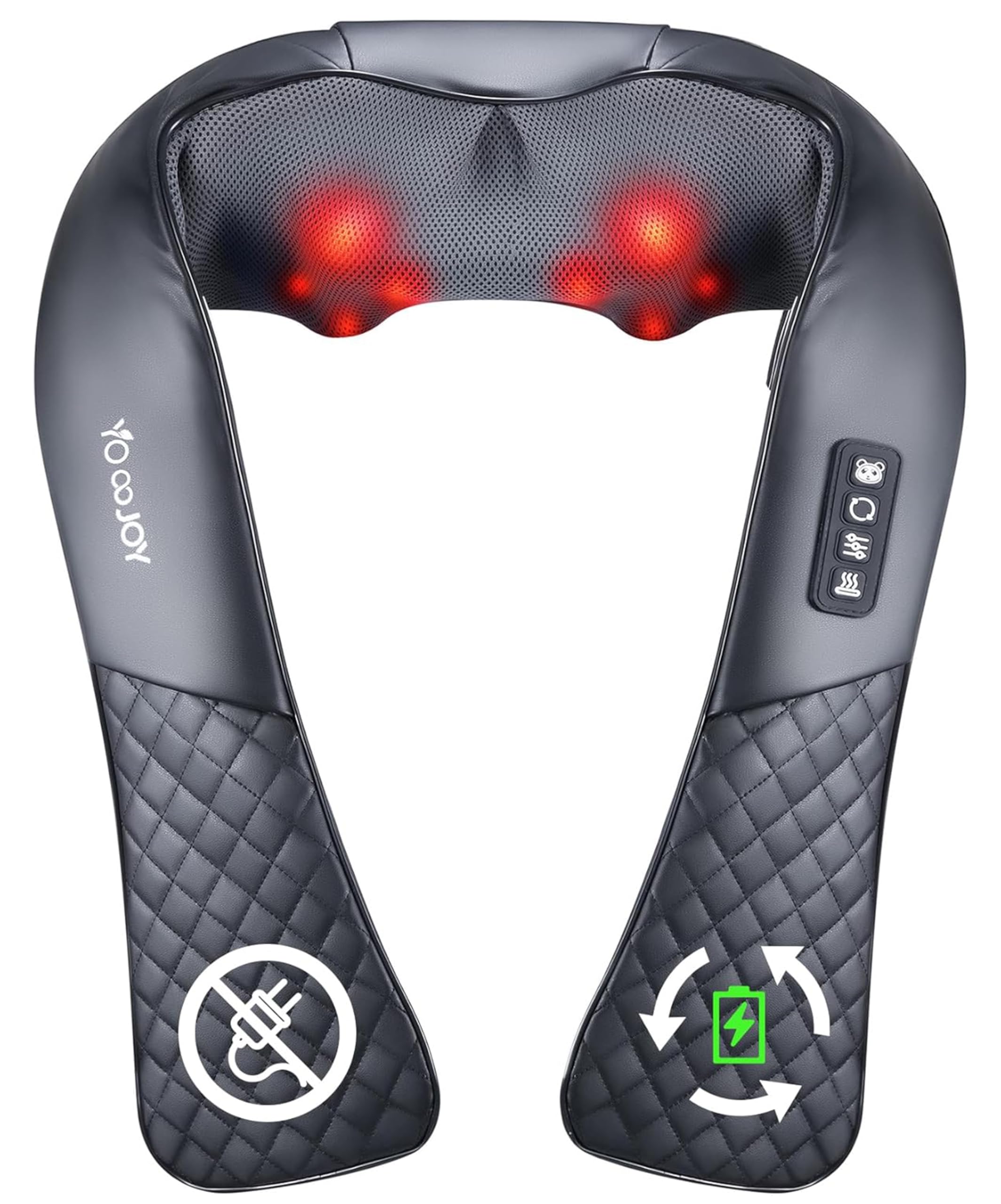 YoooJOY Cordless Shiatsu Neck and Back Massager with Heat for Pain Relief Deep Tissue, Rechargeable Electric 4D Kneading Massage Pillow for Shoulder/