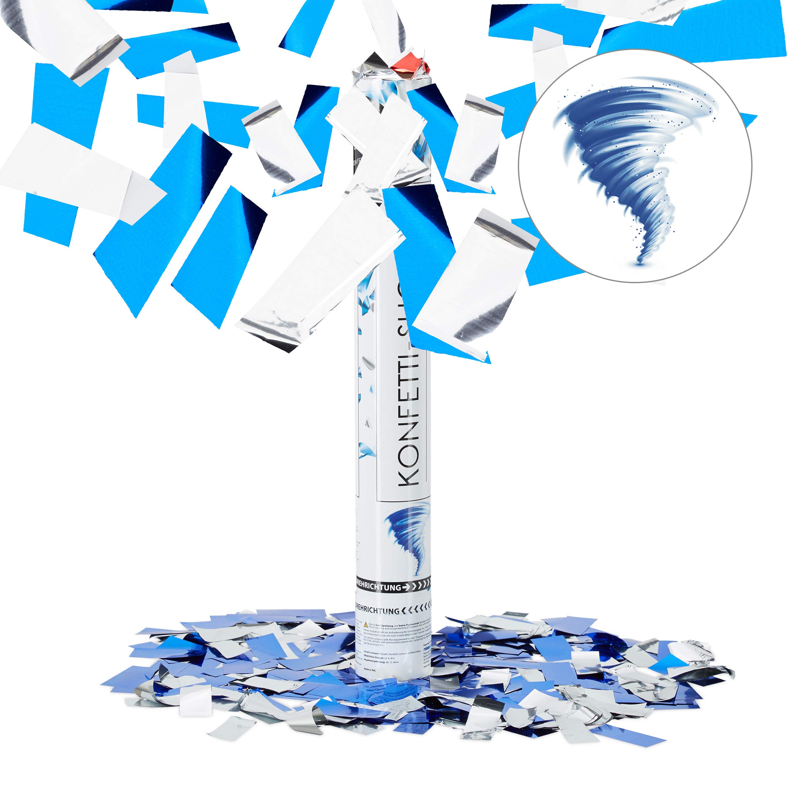 Relaxdays Cañón Confeti Manual, Plástico, Azul y Plateado, 40cm