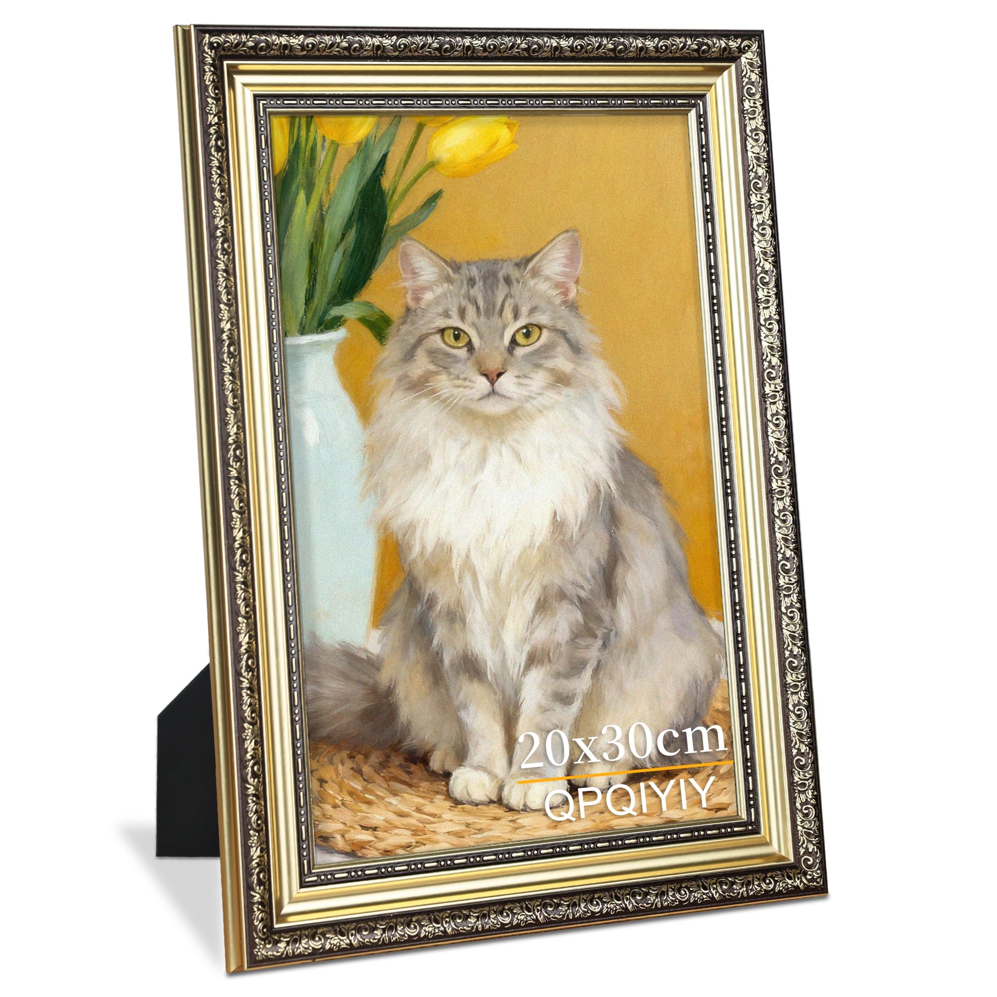 QPQIYIY Bilderrahmen 20x30cm Vintage Fotorahmen | Vintage-Kunststoffrahmen mit Acrylscheibe in Goldoptik – ideal für Fotos, Kunstdrucke und als stilvolles Geschenk