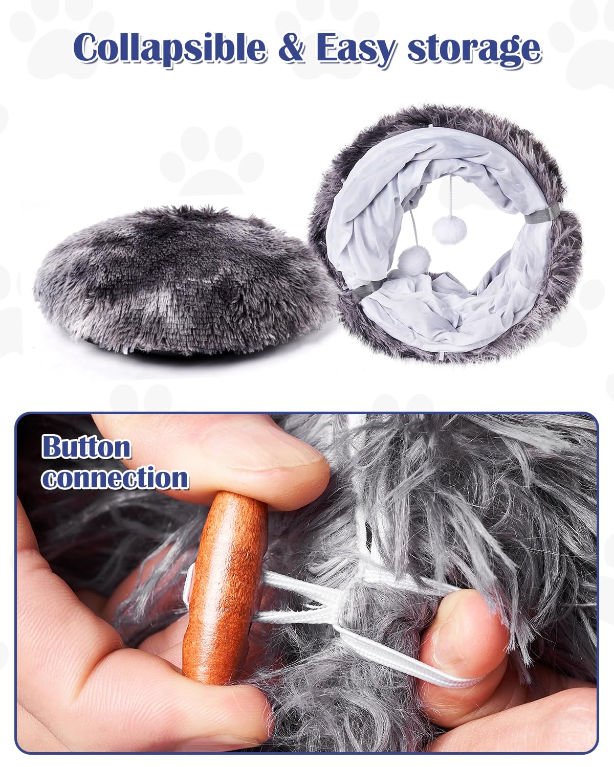 Tunnel per gatti con 20 giocattoli interattivi, 3 in 1 fai da te, pieghevole, in peluche, con tappetino lavabile, grande tunnel da gioco per interni per gattini e piccoli animali