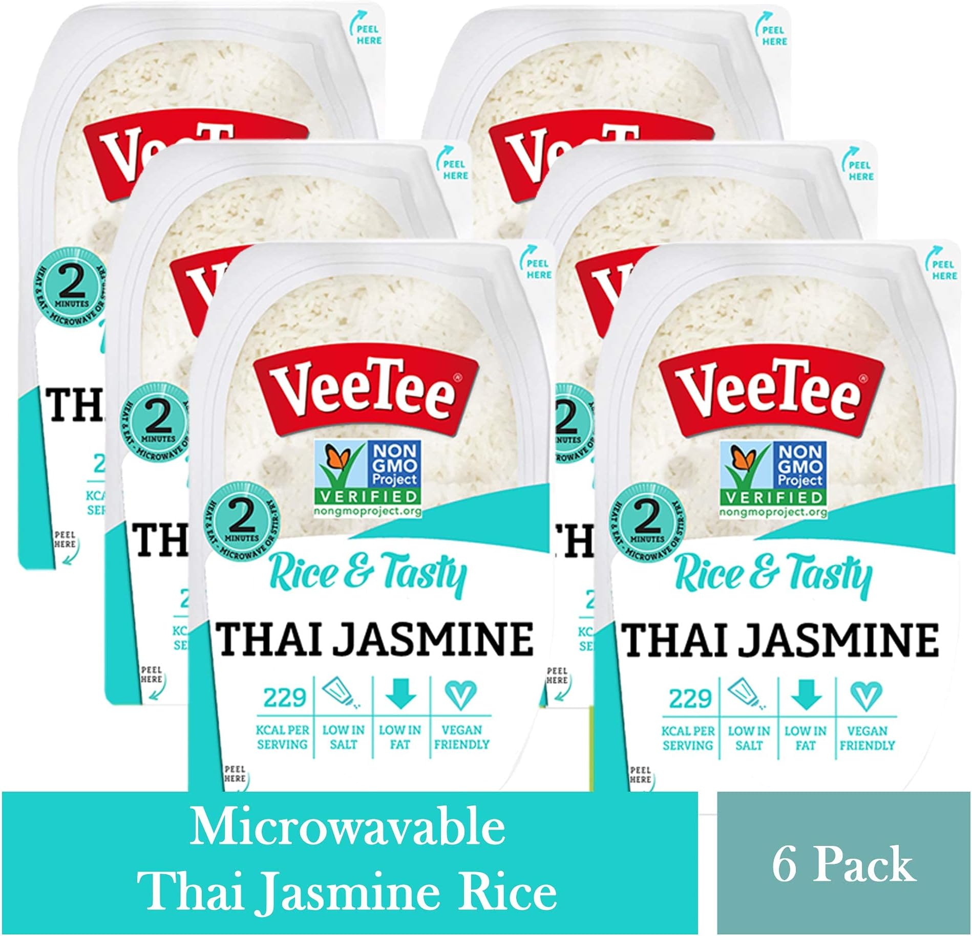 VeeTee Rice & Tasty Thai Jasmine - Microwavable Instant Rice - 10.6 oz - Pack of 6