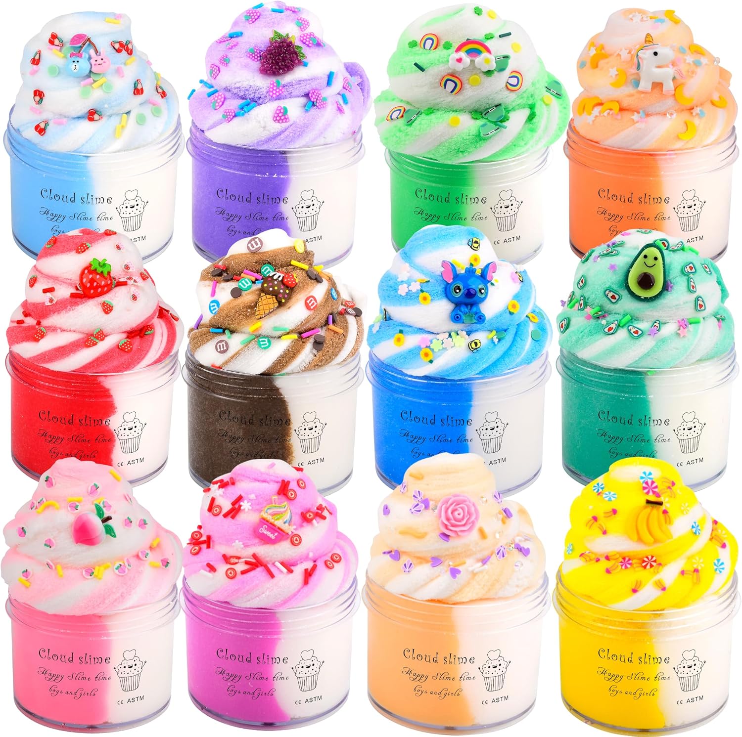 Cloud Slime Kit 12 Pack,With Stitch Peachybbies Rainbow Cake Strawberry