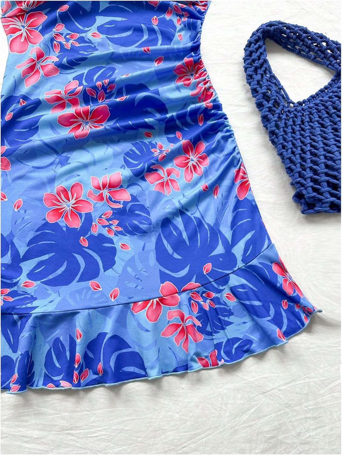 Floerns Women's Summer Tropical Twist Front Ruched Ruffle Hem Bodycon Cami Dress - Image 4