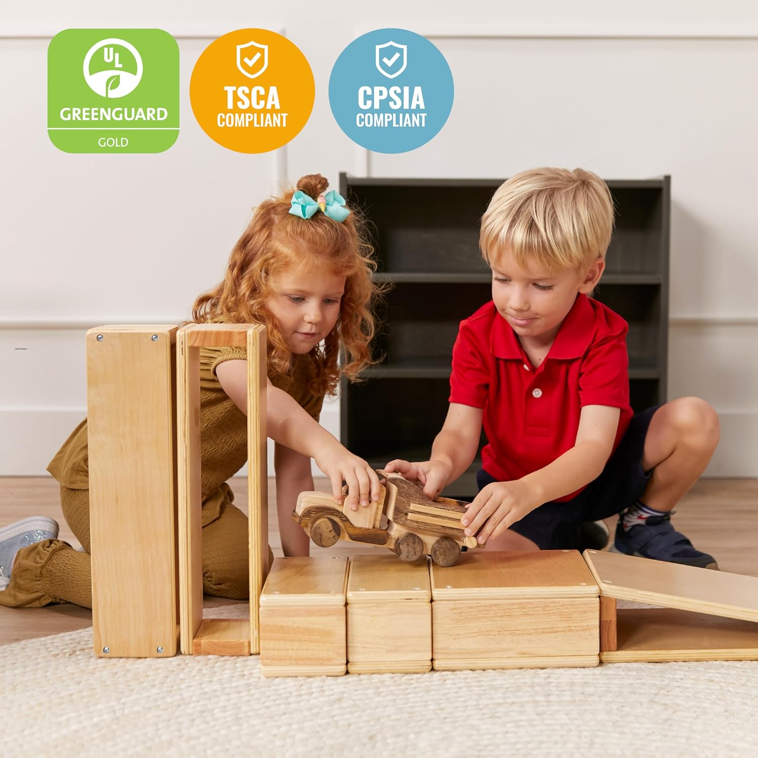 ECR4Kids Mobile Building Block Storage Cabinet, Small, Classroom Furniture, Grey Wash