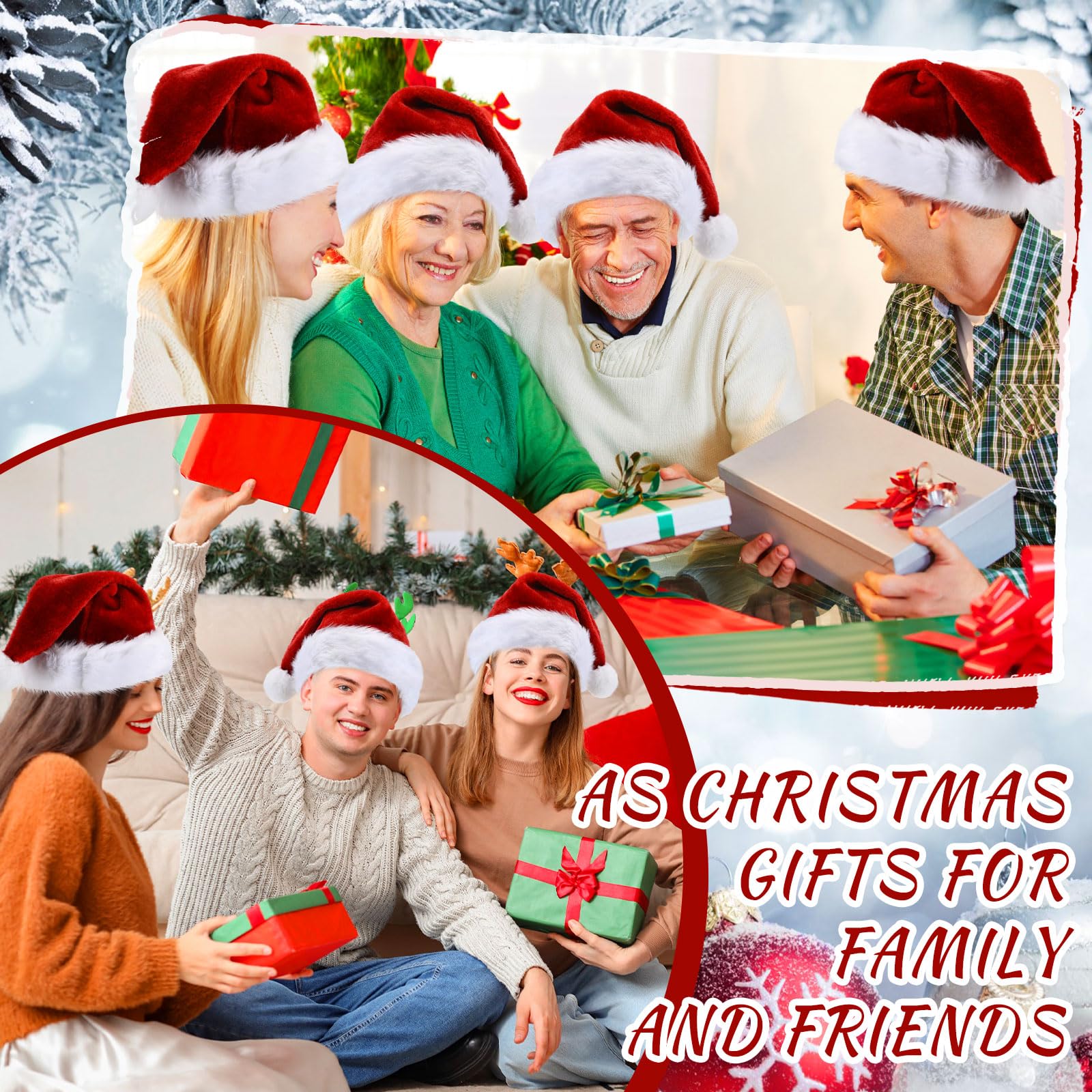 Vicenpal Weihnachtsmütze, Plüsch, Samt, Partyzubehör für Männer und Frauen, Weihnachtsfeier, 50 Stück