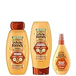 Garnier Whole Blends Honey Treasures Repairing Shampoo, Conditioner + Miracle Nectar Leave-In Set for Dry, Damaged Hair (3 Items), 1 Kit (Packaging May Vary)