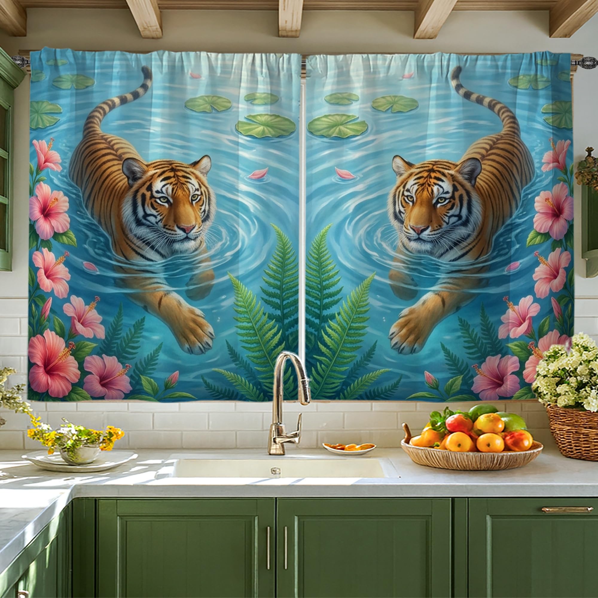 Rideaux de cuisine au motif tigre pour décorer votre évier