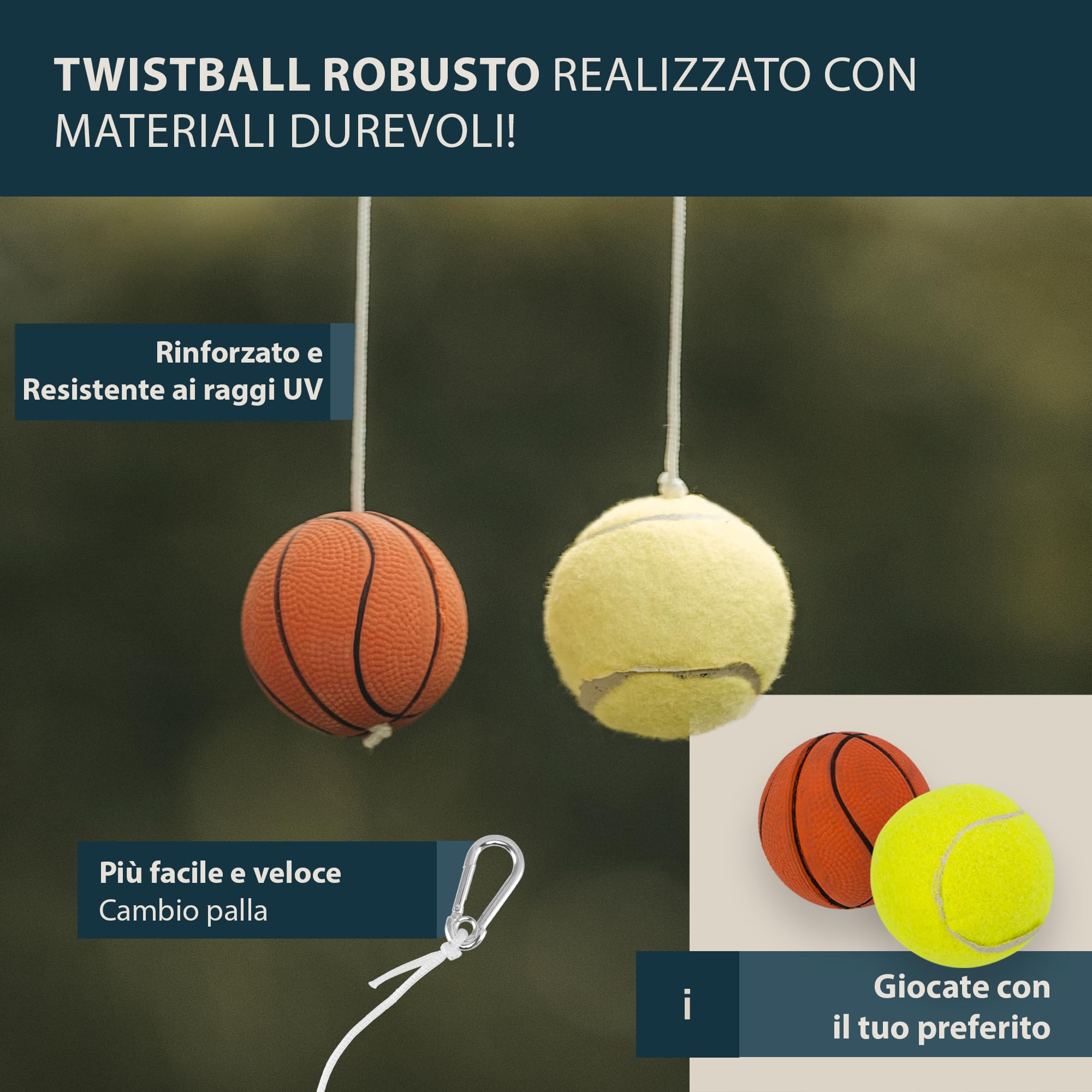 PHIBER-SPORTS Twistball Set [2026 Migliorato Modello] – Durevole Grazie alle Parti migliorate – Swingball per Bambini e Adulti – Palla da Tennis su Corda, Tennis Trainer Gioco Giardino e all'aperto