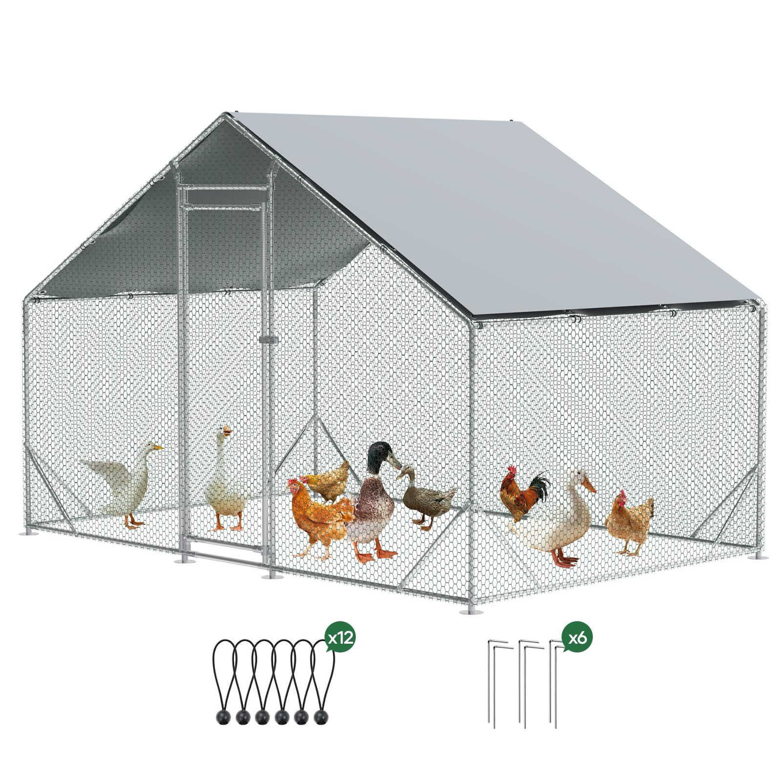 Large Metal Chicken Coop 10X6.7X6.56FT Metal Chicken Run Lockable Door for Outdoor Farm Use with Waterproof and Anti-UV Cover for Rabbit Duck Hen for