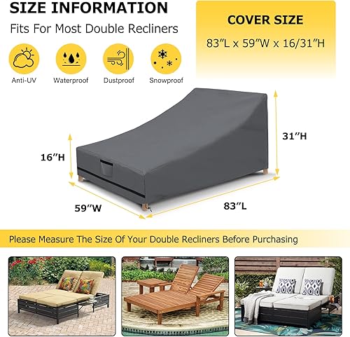 Miniatura 2 de AKEfit Funda para tumbona doble, 83 pulgadas de largo x 59 pulgadas de ancho, impermeable, resistente, para exteriores, doble ancho, para patio,