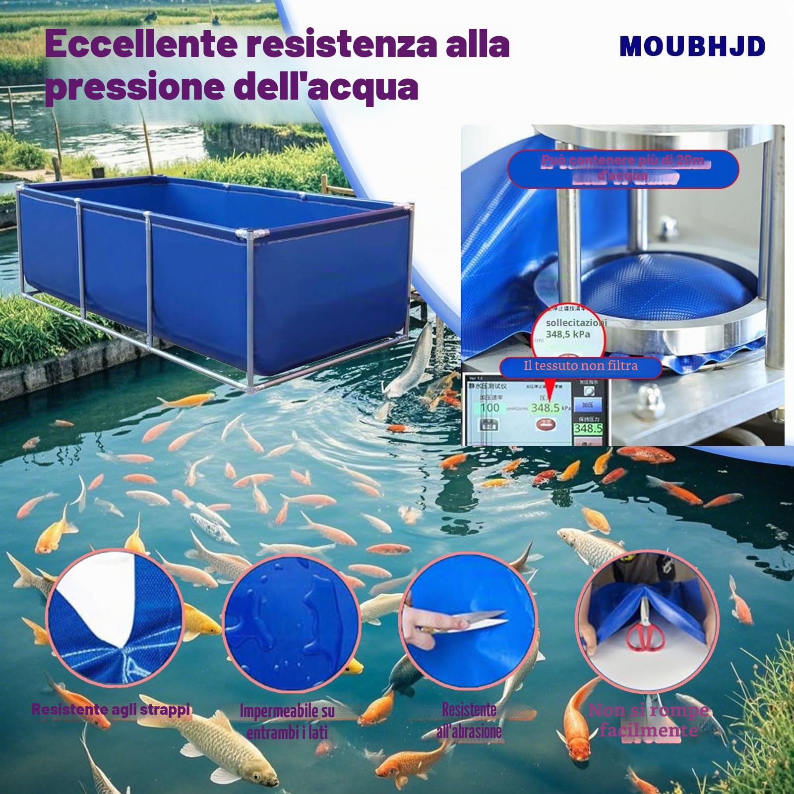Grande piscina rettangolare con cornice, struttura in acciaio fuori terra, piscina da giardino per famiglie e bambini, capacità, facile da montare, telaio in metallo resistente, include toppa di