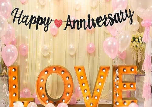 Miniatura 6 de Cartel negro de feliz aniversario, suministros de fiesta de compromiso de aniversario de boda