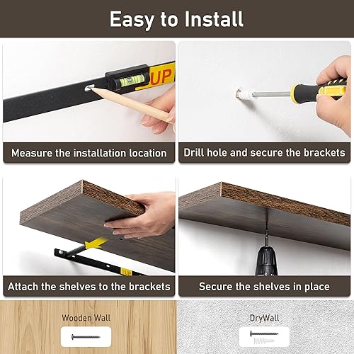 Miniatura 6 de Estantes flotantes para pared, juego de 2 estantes flotantes de 28 pulgadas, estante de madera rústica montado en la pared para baño, sala de estar,