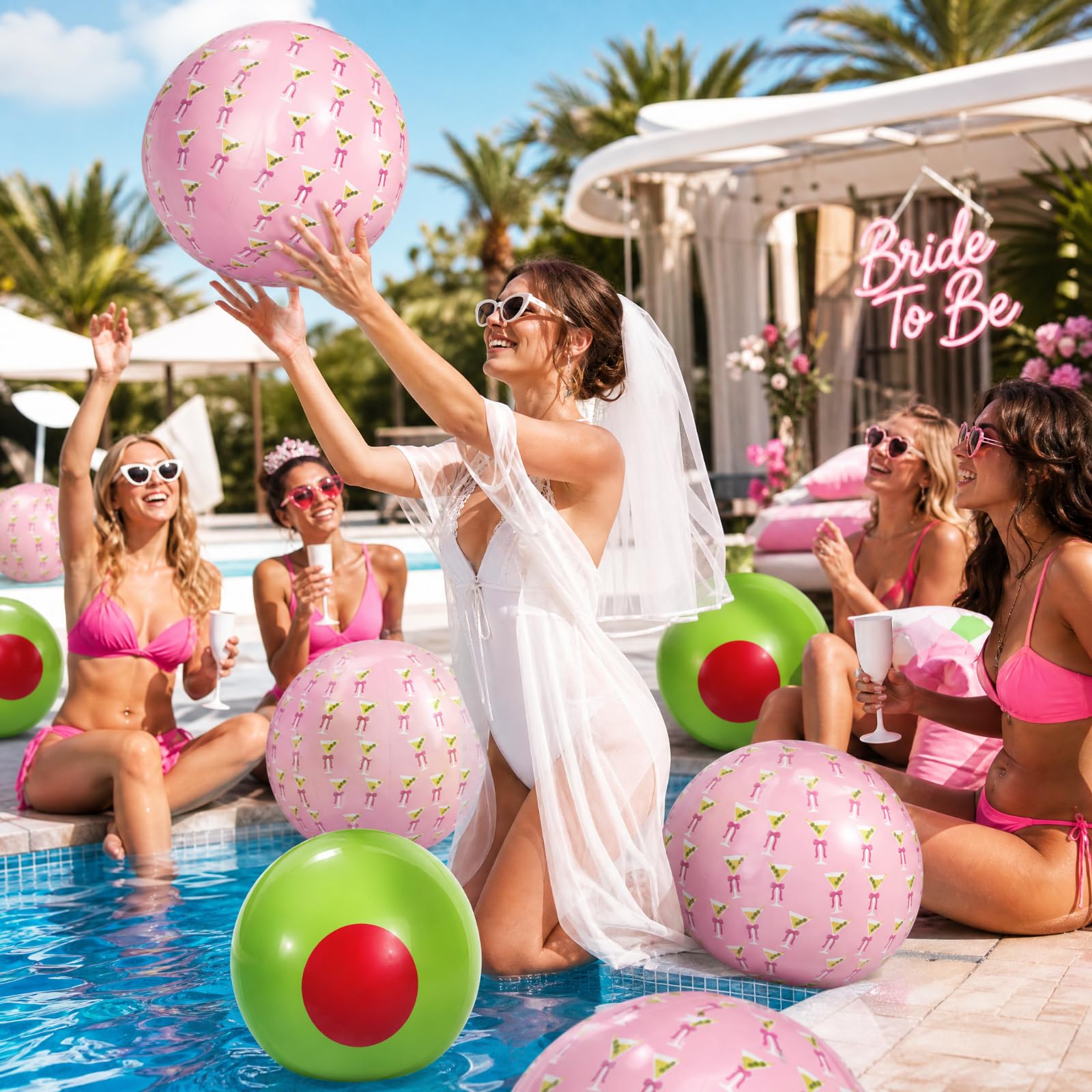 Confezione da 6 palline gonfiabili Martini da piscina, decorazione per feste