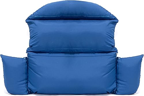 Miniatura 3 de LeisureMod Cojín colgante para silla de huevo para 2 personas, color azul, relleno de algodón suave, secado rápido y resistente a la intemperie,