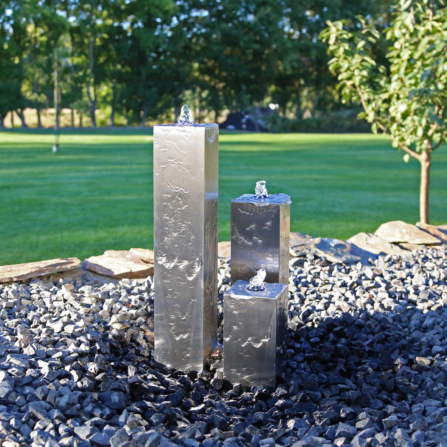 CLGarden Edelstahl Springbrunnen ESB8 Design Säulenbrunnen eckig mit LED Beleuchtung Wasserspiel Set