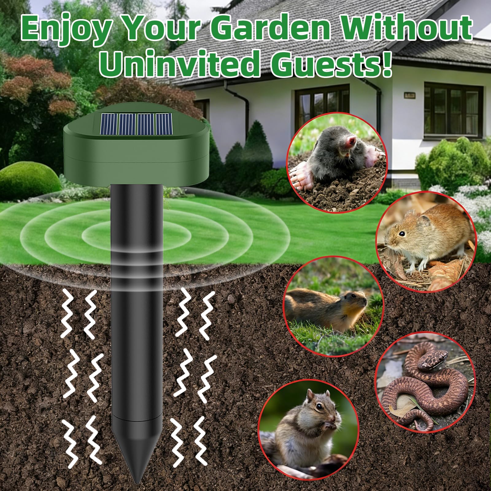 Talpe Ultrasuoni Solare 4 Pezzi, Repellente Solare Scaccia Talpa, Dissuasore per Talpe a Ultrasuoni Utilizzato per Respingere Talpes, Arvicole, Serpenti Protegge Prati e Giardini