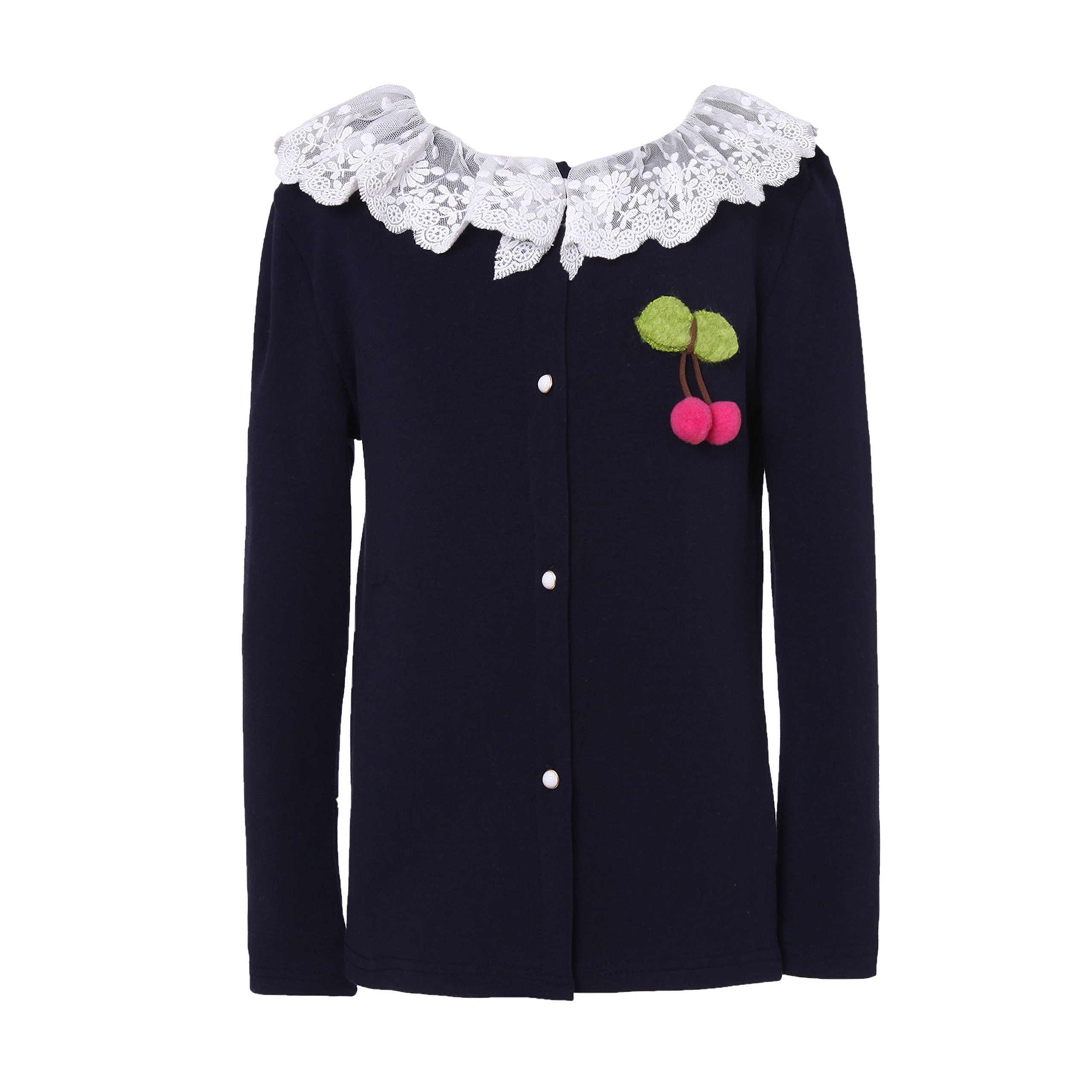Richie House Little Big Girls' Solid Colored Cardigan with Lace Rh1558