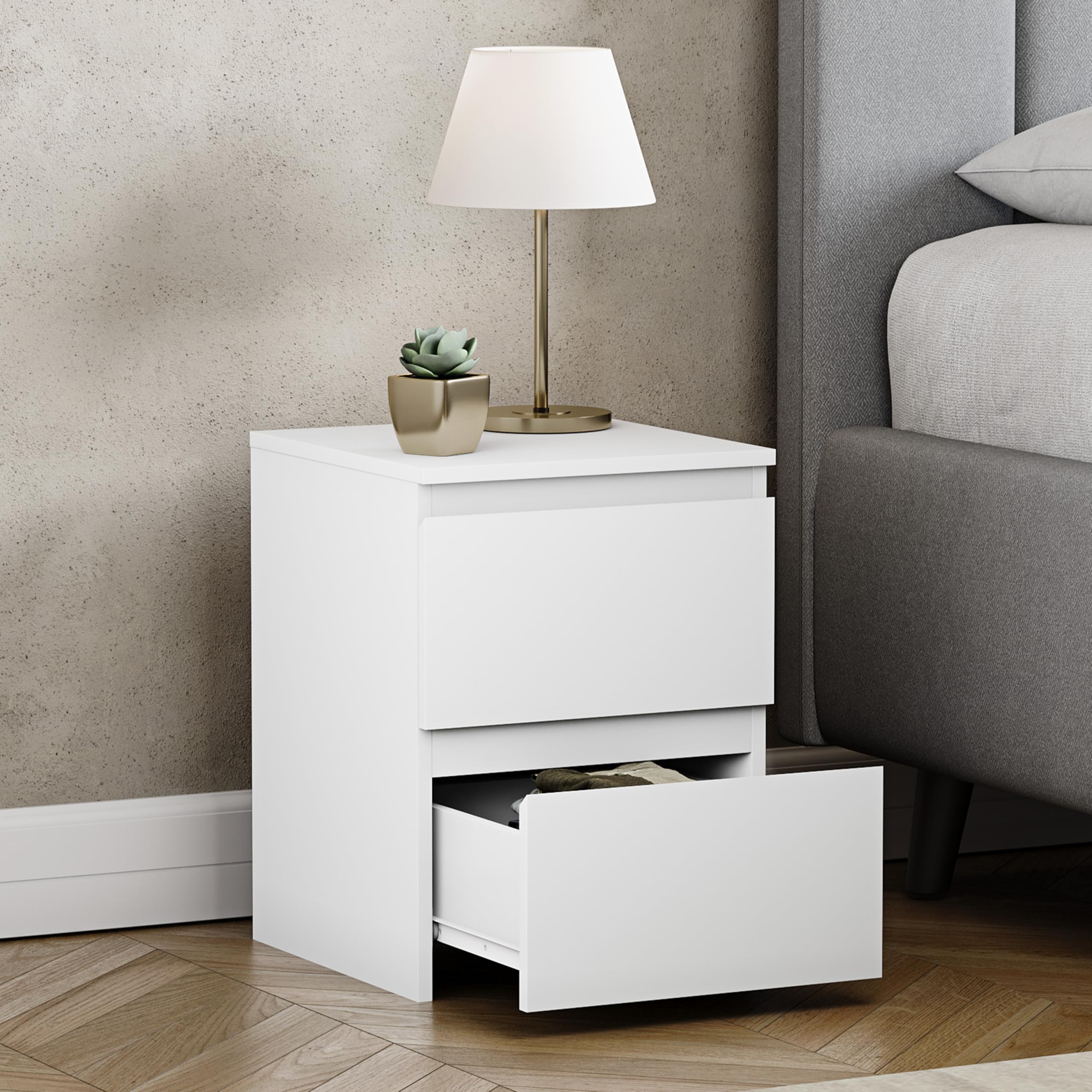 Vida Designs Denver Table de Chevet 2 tiroirs Blanc