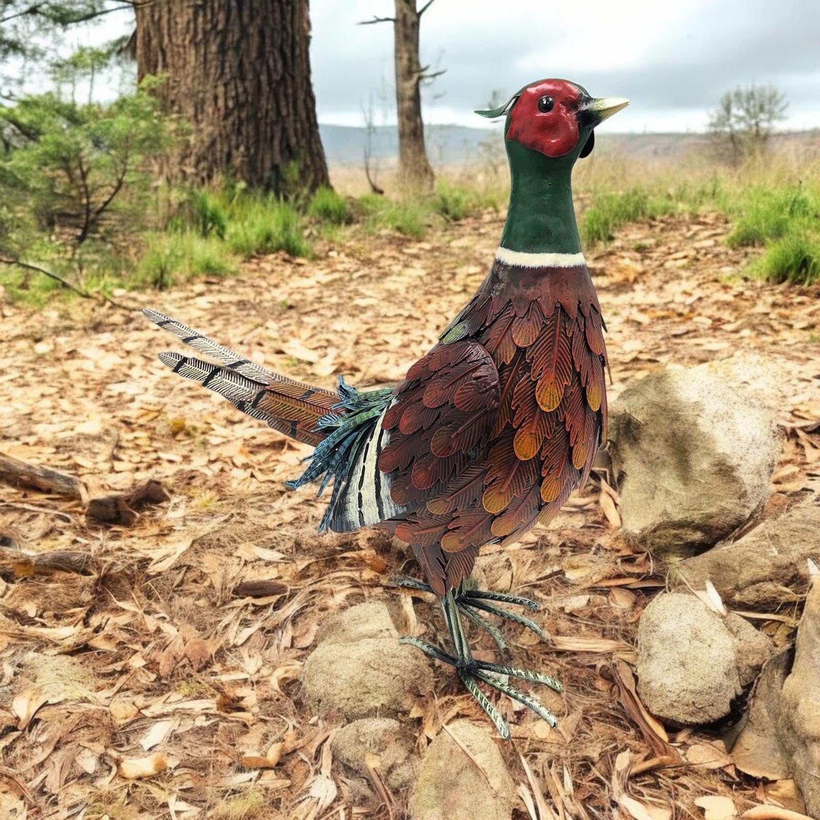 Epsom Door Handle Brown Epsom Metal Garden Animal Statues Rabbit Owl Pheasant Squirrel Rustic Handcrafted Ornaments For Outdoor Indoor Décor Weatherproof Freestanding (Ring-Necked Pheasant)