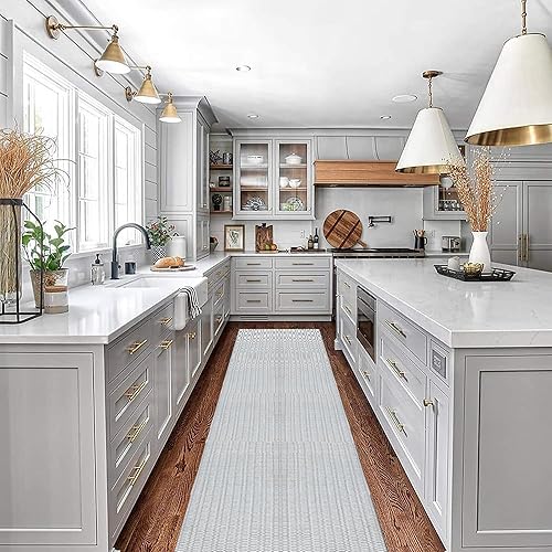 Thicken - Alfombra de pasillo lavable de estilo bohemio de 2 pies 4 pulgadas x 12 pies, pequeña tejida de algodón lavable, para interiores, para