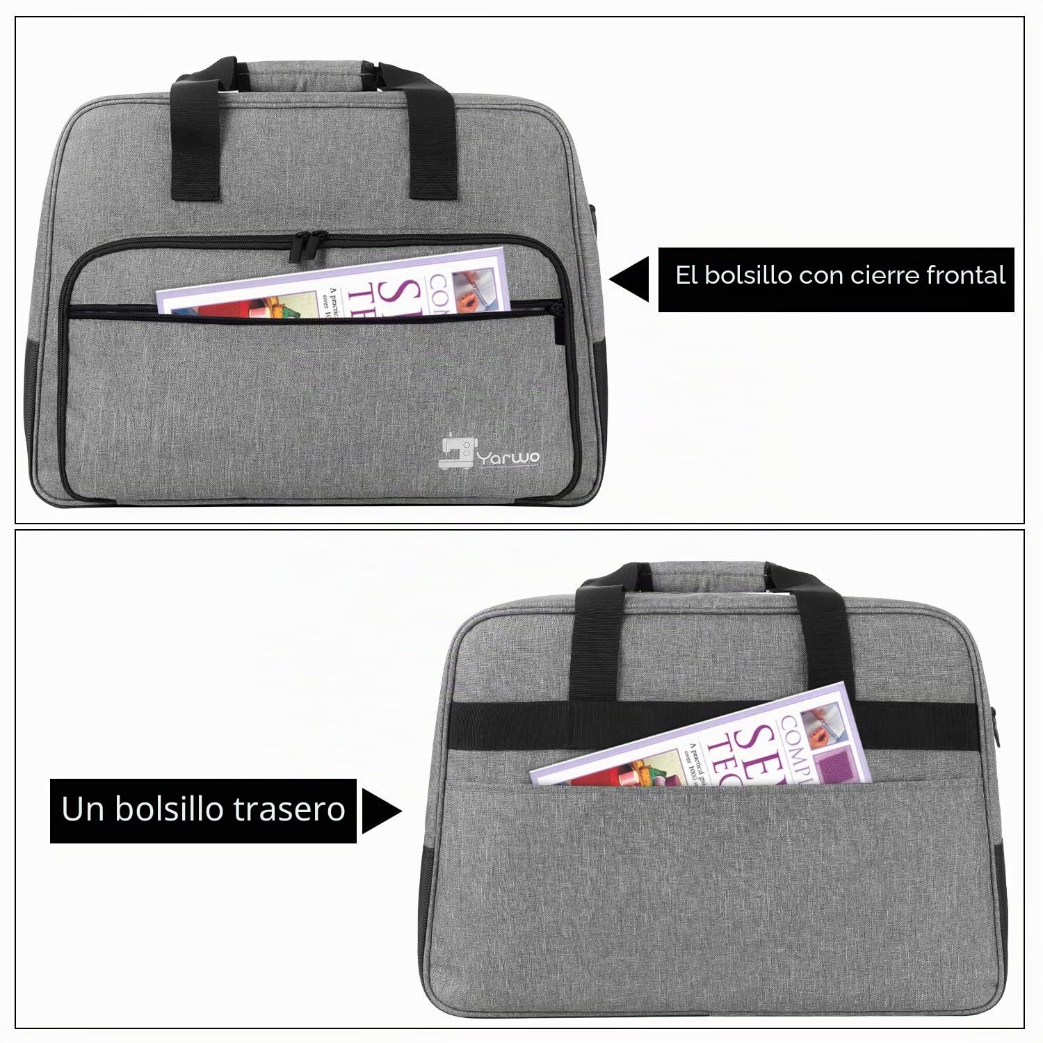 Yarwo Maletas de Transporte para Máquinas de Coser, Bolsa para Máquina de Coser Adecuado para la mayoría de Las máquinas de Coser universales, con Acolchado y Fondo Antideslizante, Gris