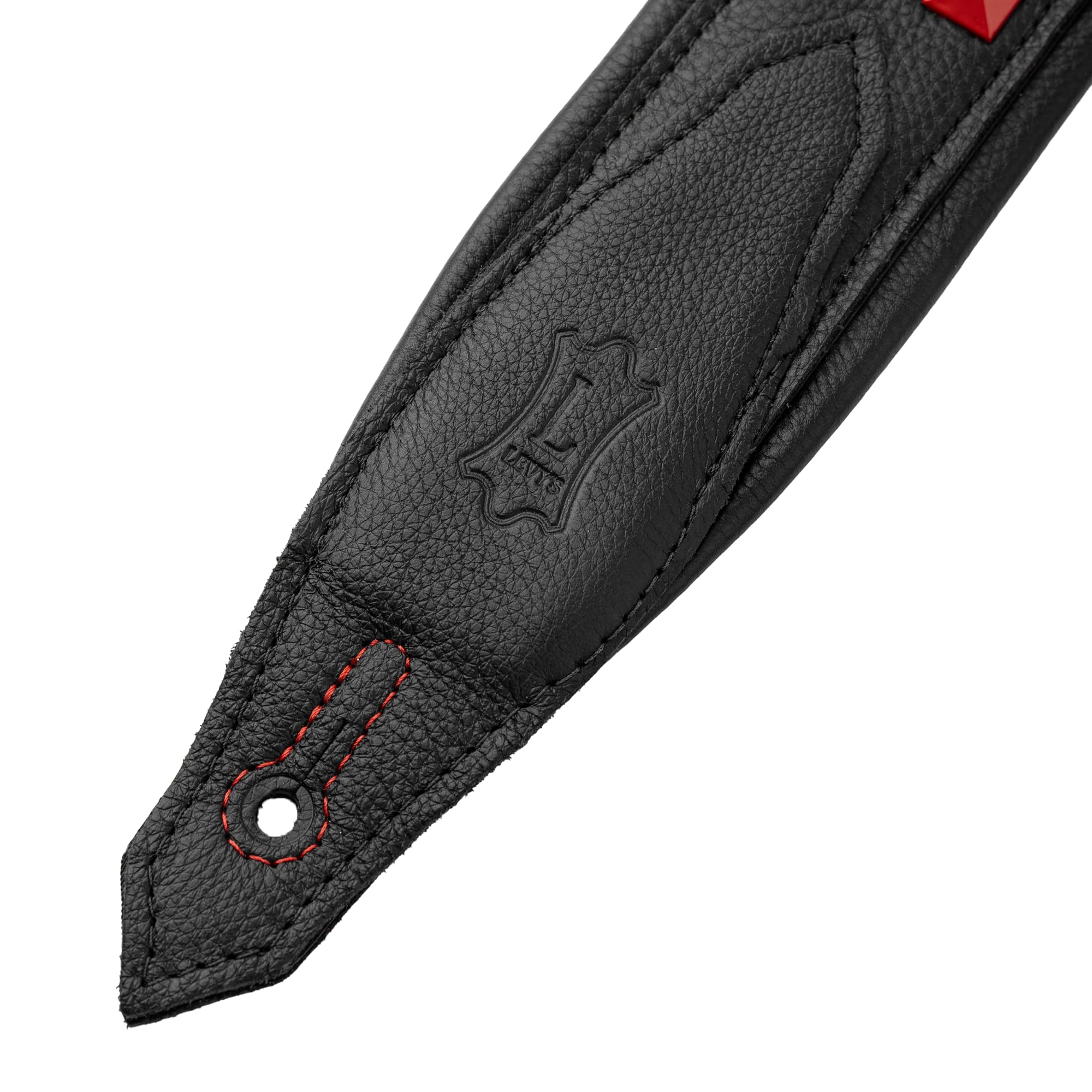 Levy's Leathers Rebel Leathers Series - Correa de guitarra de piel auténtica de 2.5 pulgadas de ancho, color negro con tachuelas rojas, (M81GRPDX-BLK)
