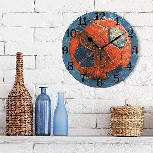 Miniatura 3 de KLL Vintage Soccer Red-and-Blue 10 Inch Round Office Wall Clock Non Ticking Art for Farmhouse Hotel Kitchen relojes de pared para cocina