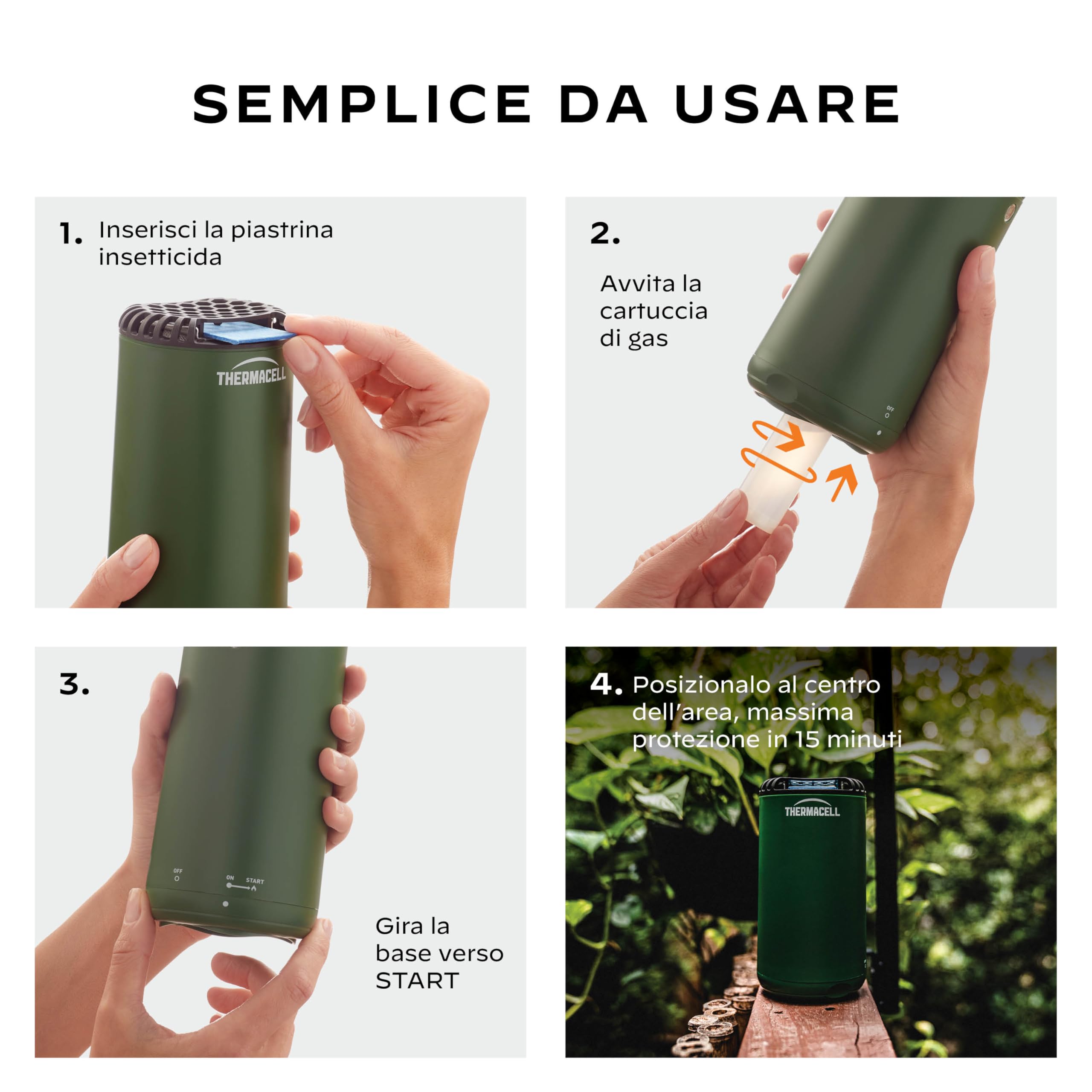 Thermacell Repelente antimosquitos Mini Halo para exterior, jardín y patio, protección eficaz 21 m², inodoro, incluye 12 horas de protección, 1 cartucho + 3 placas, verde bosque