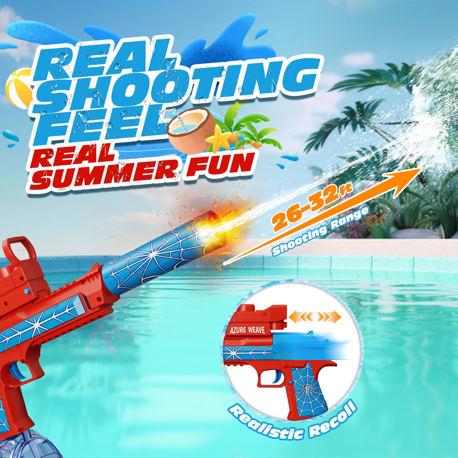 Tecnock 2026 Pistolas de Agua Eléctricas, Pack de 2 Pistolas Automáticas Recargables con Luz en la Boquilla, Alcance 8–10 m, Juguetes de Agua para Niños y Adultos, Piscina, Playa y Jardín