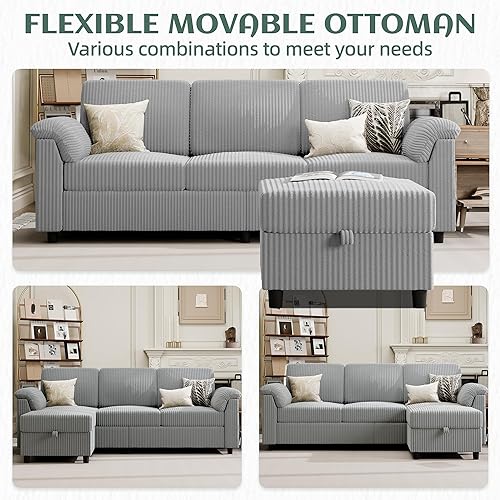 Miniatura 7 de Vongrasig Sofá modular convertible de 79 pulgadas con otomana de almacenamiento, sofá en forma de L de 3 asientos con bolsillo lateral de