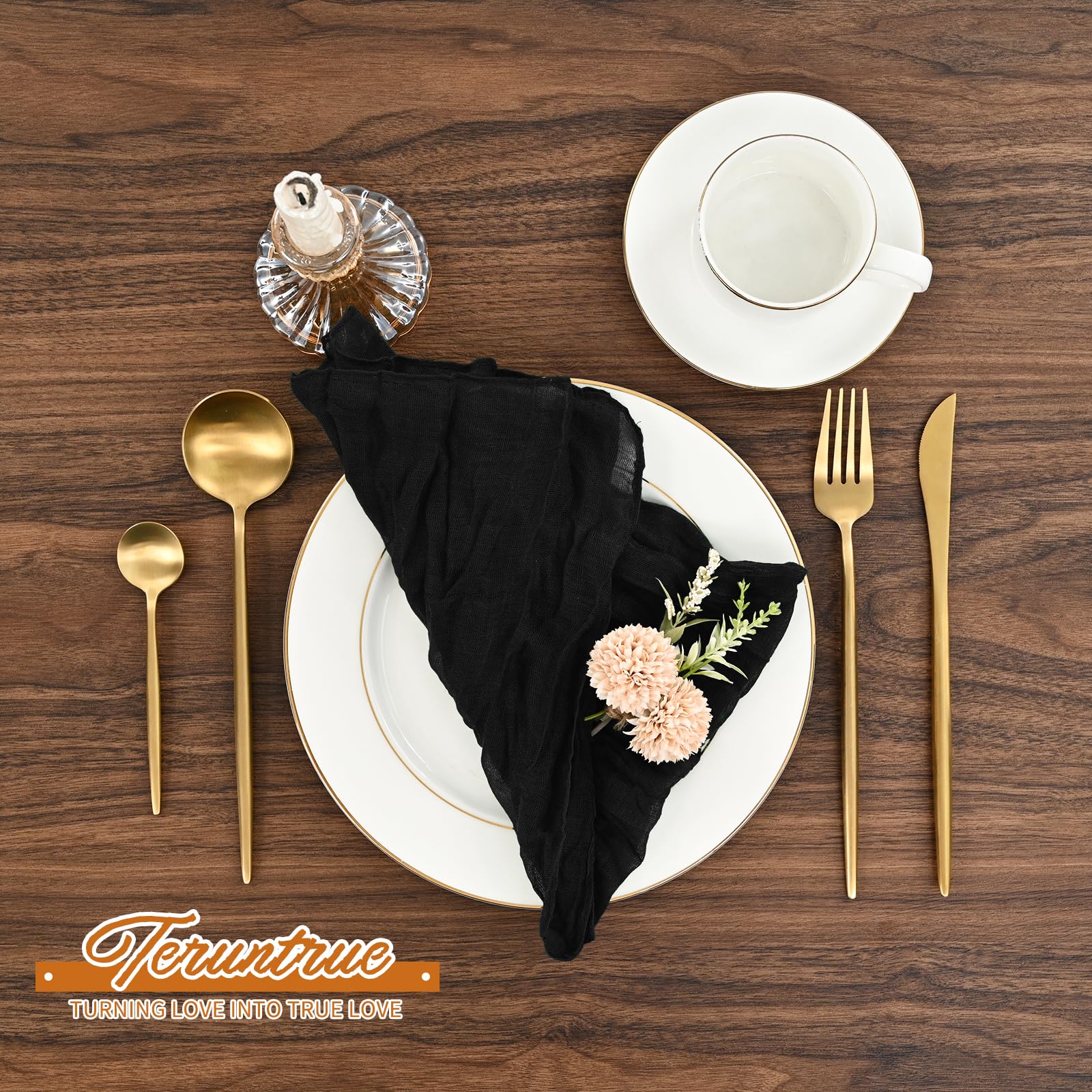 Confezione da 84 tovaglioli di stoffa da formaggio nero, 50 x 50 cm, in garza rugosa, stile bohémien, per matrimoni, feste, eventi, cene, decorazioni per la tavola