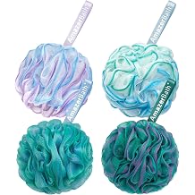AmazerBath Loofah Sponge 75g/Piece, Exfoliating Bath Sponge Body Scrubber - Loofa Set of 4 Flower Color (Large, Green-Purple)