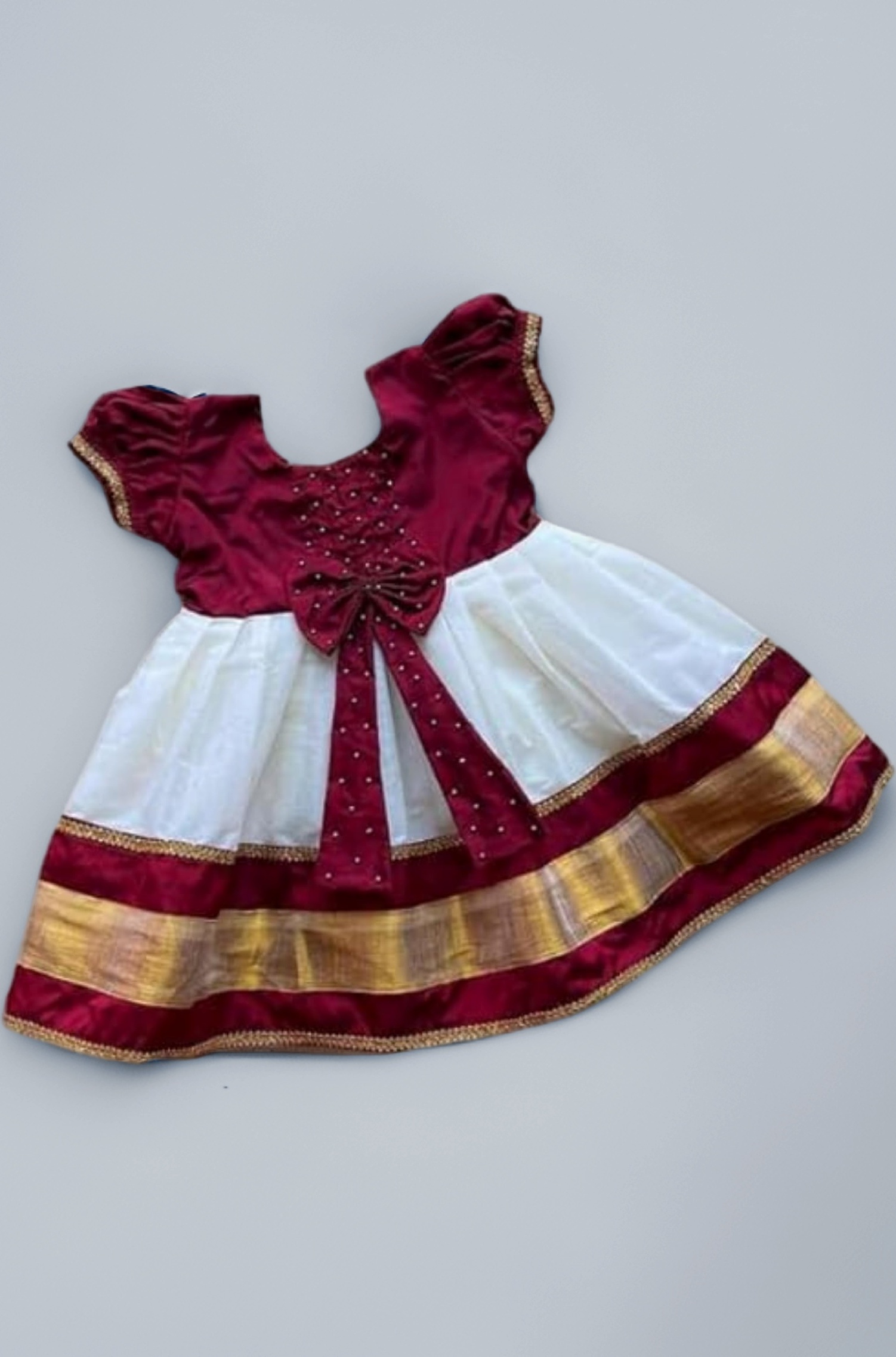 Baby Girls Cotton Silk Midi/Knee Length Festive/Party/Wedding Pattu Dress