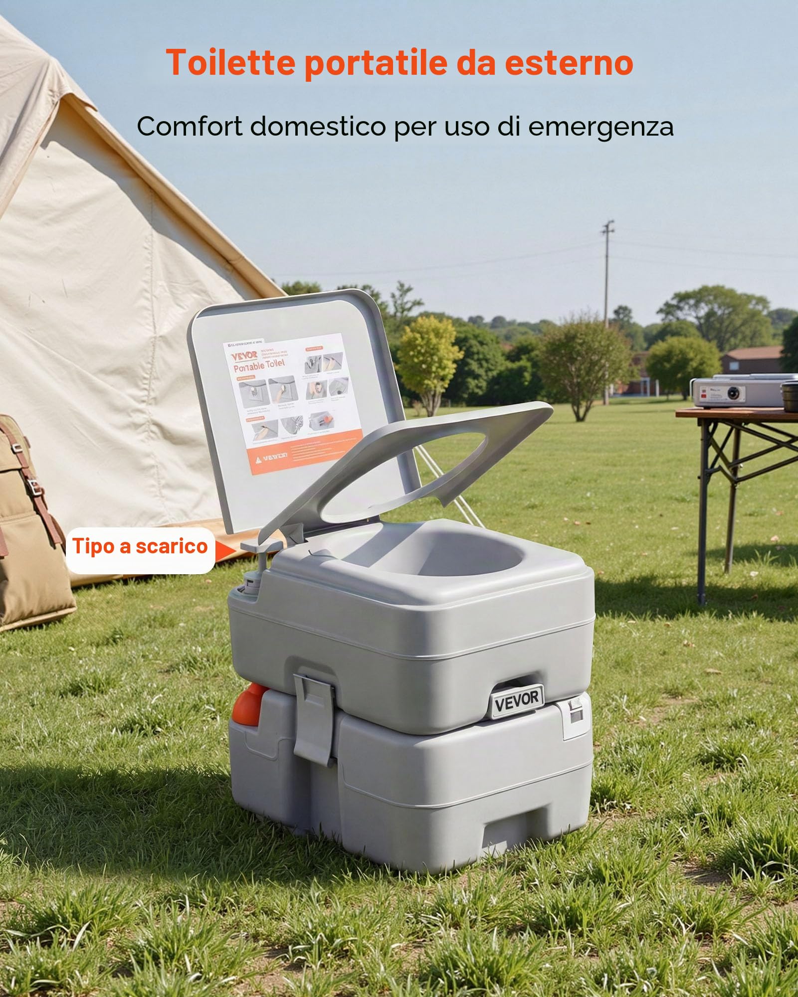 VEVOR Toilette da Campeggio Portatile con Scarico Toilette Portatile con Serbatoio di Scarico Rimovibile Capienza ca. 20 L, WC per Casa Camper Barca Escursionismo da Viaggio Serbatoio d'Acqua 12 L