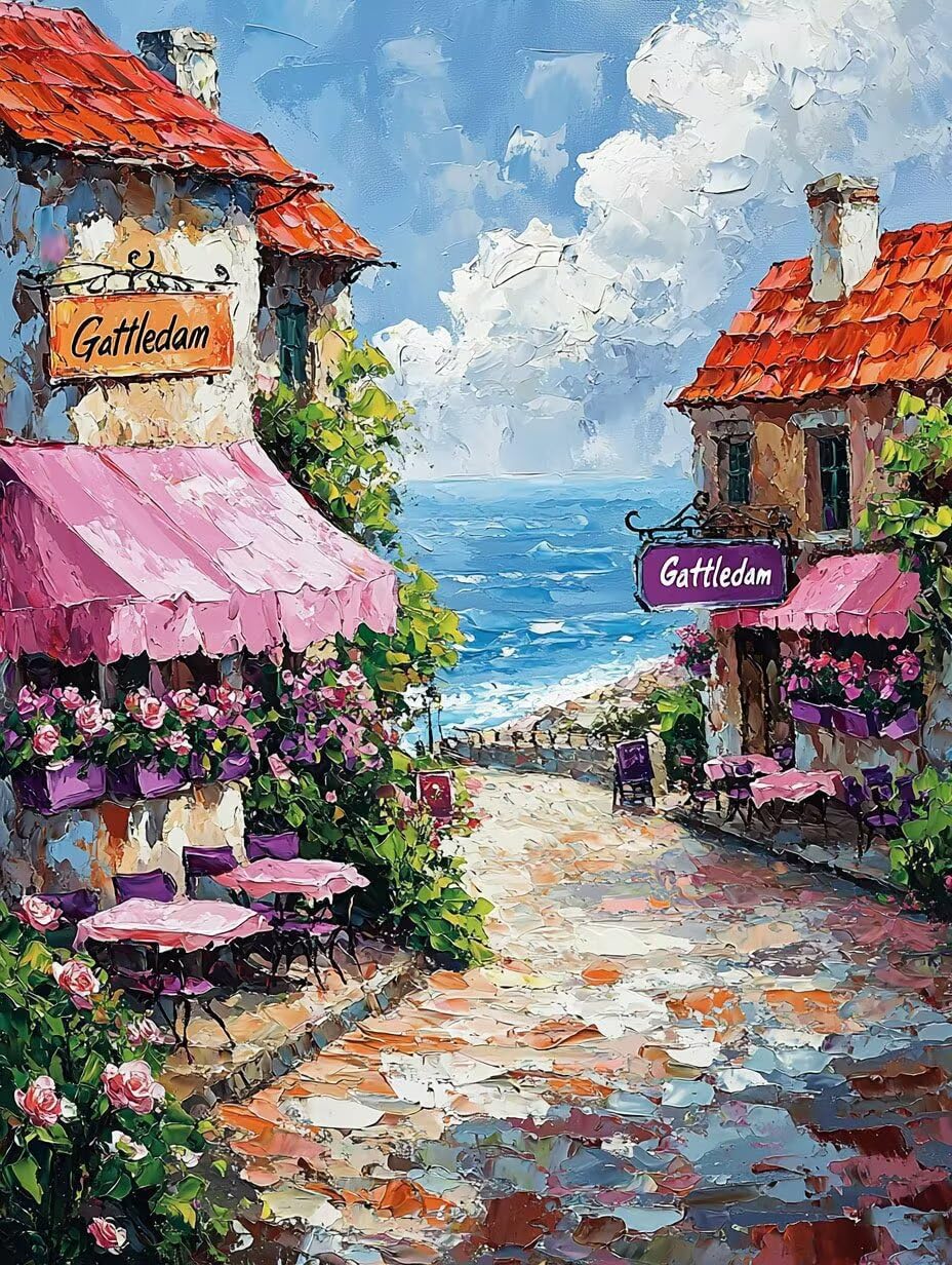 WEISHIWE Malen nach Zahlen Erwachsene Straßenansicht, 70x90cm x-492 | Malen nach Zahlen Erwachsene Leinwand Kit, DIY Handgemalt Ölgemälde Set mit 3-Pinseln und Acrylfarbe für Wanddeko,Ohne Rahmen