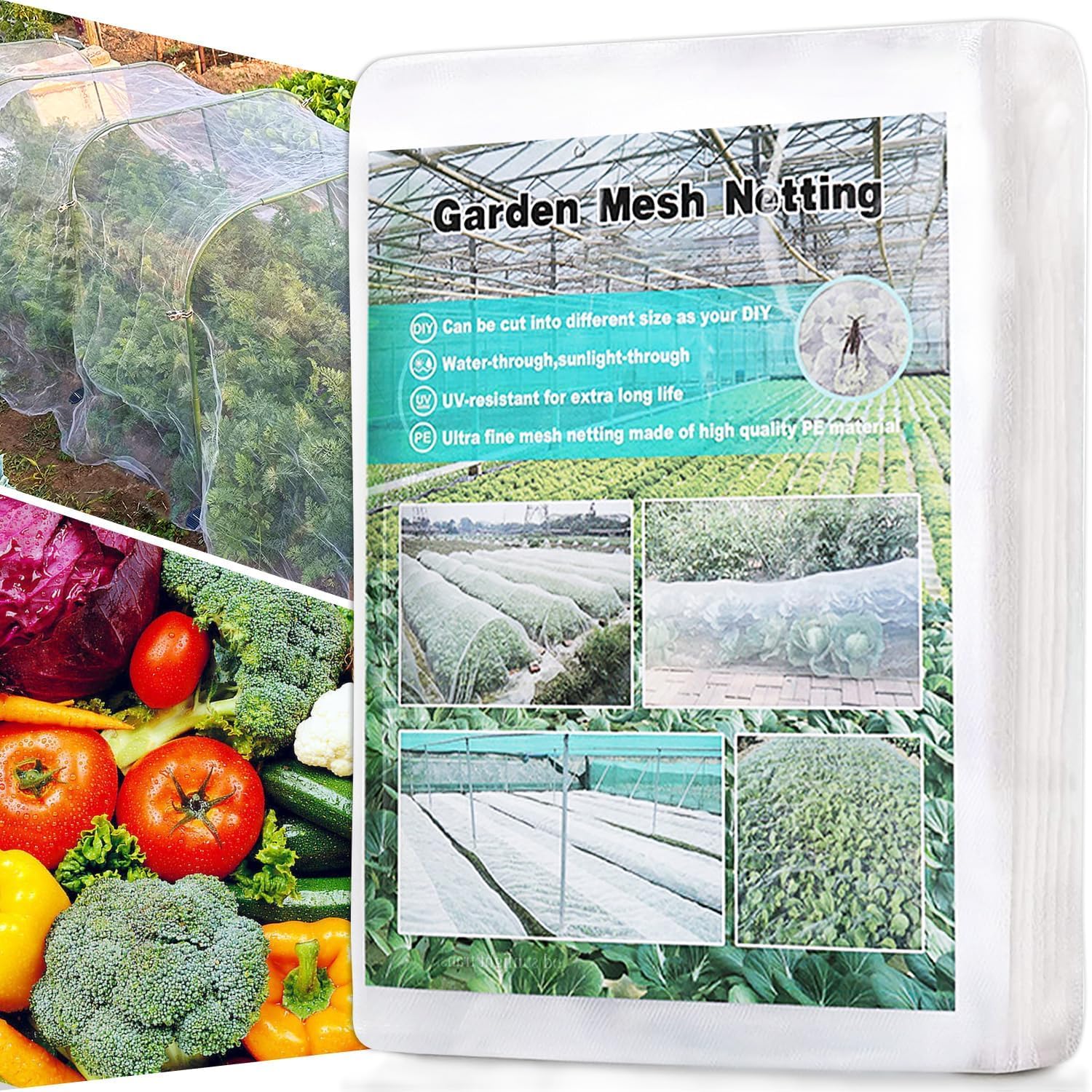 BIGTHREE Garden Netting, 10X33FT Vegetable Netting Protection Insect to Protect Crops, Plant Covers Net Ultra Fine Mesh Garden Plant Netting Protecting Tree Plants Vegetable Flowers Fruits