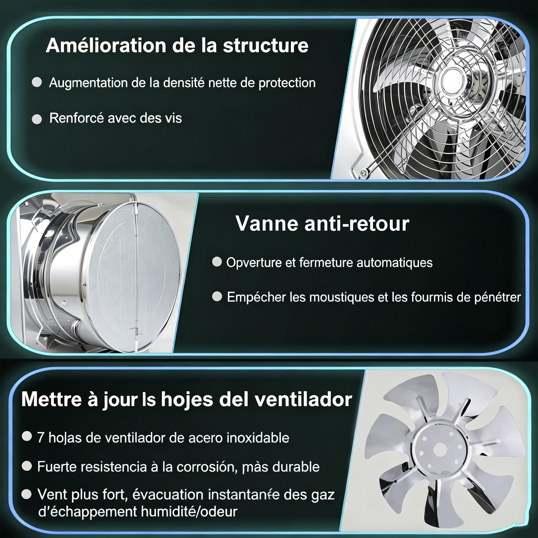 Ventilateur Extraction 200mm Ventilateur Mural 1050m³/h, Ventilateur Extracteur d'air Silencieux avec Clapet Anti-Retour, avec EU Plug pour Bureau Grenier Garage Cuisine Salle de Bain Comble