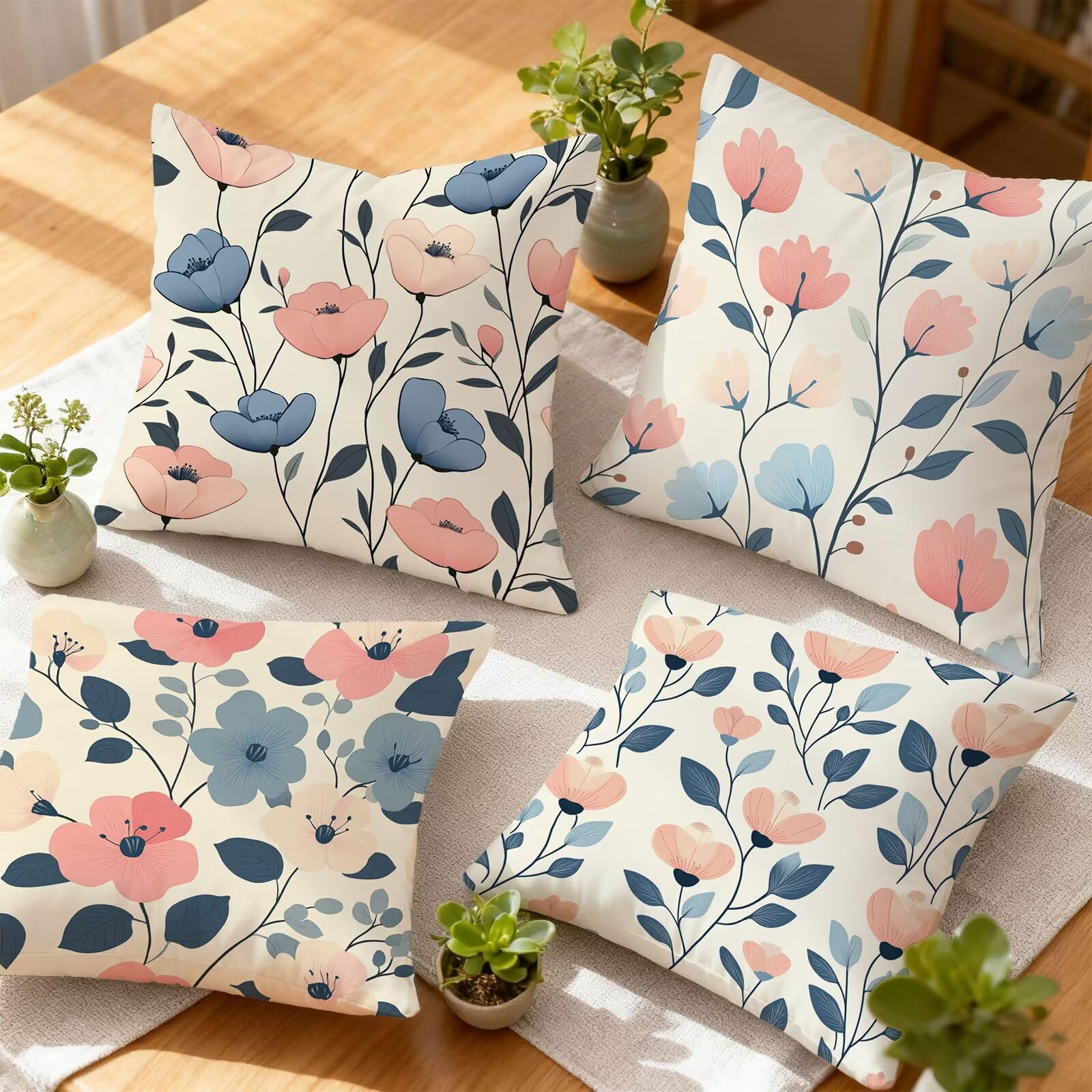 Rose Housse Coussin 60x60 Fleur Taie Oreiller 60x60 Lot de 4 Super Doux Protege Oreiller 60 x 60 Decoration Automne Taie D'oreiller Carrées Coussin Canape, pour Maison Chambre Canapé Chaise E - 488